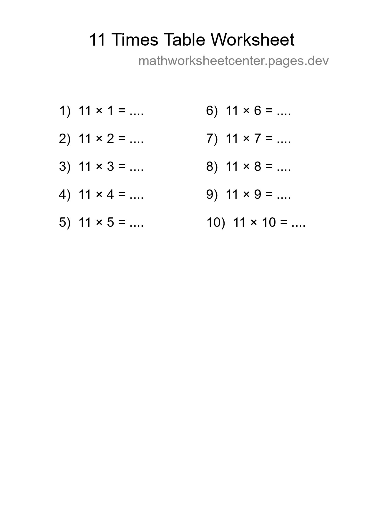 11 Times Table Worksheet For Grade 4 With Answers - Part 279