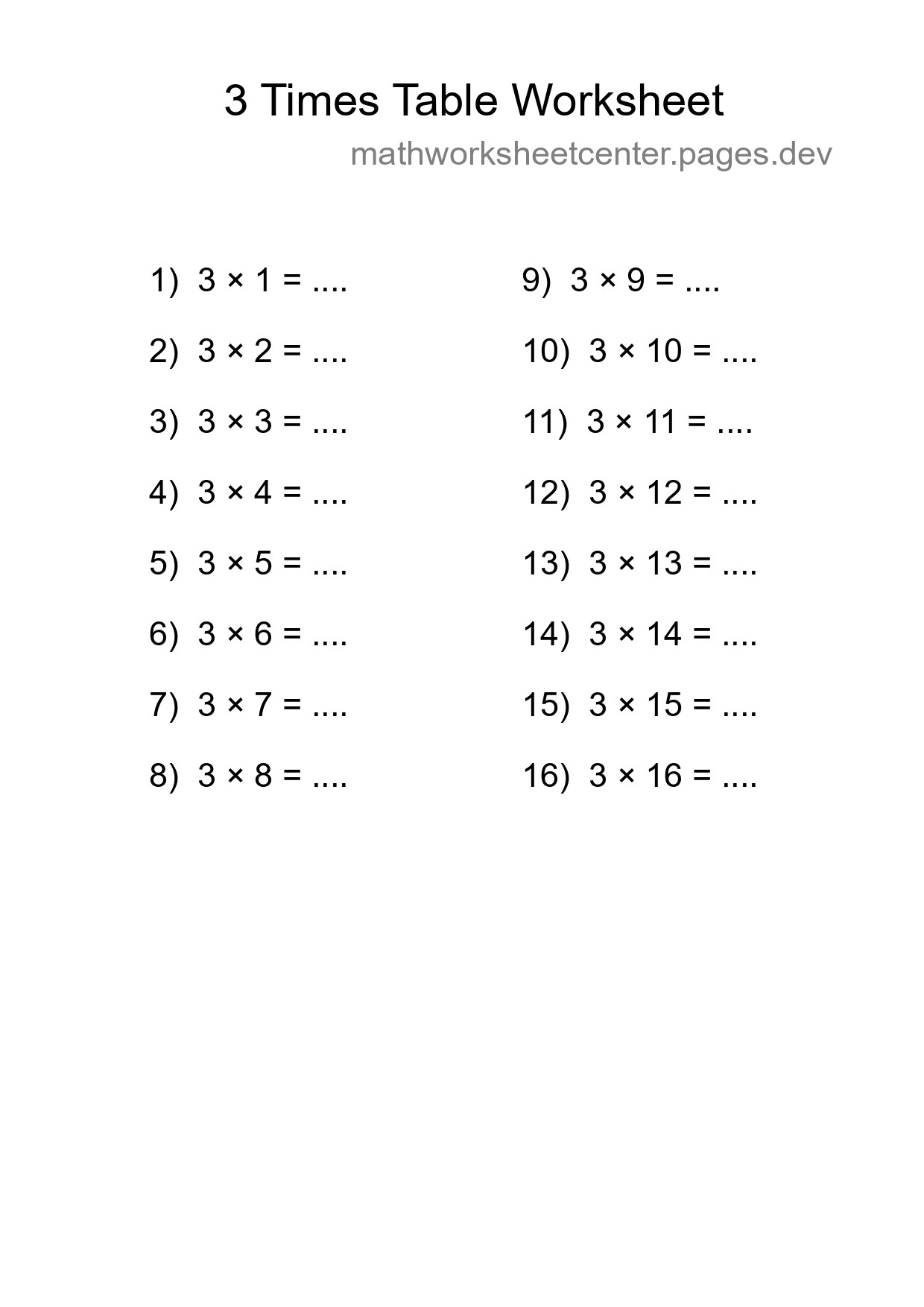 3 Times Table Worksheet For Grade 2 With Answers - Part 49