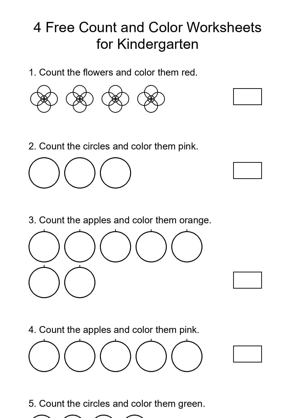 4 Free Count and Color Worksheets for Kindergarten