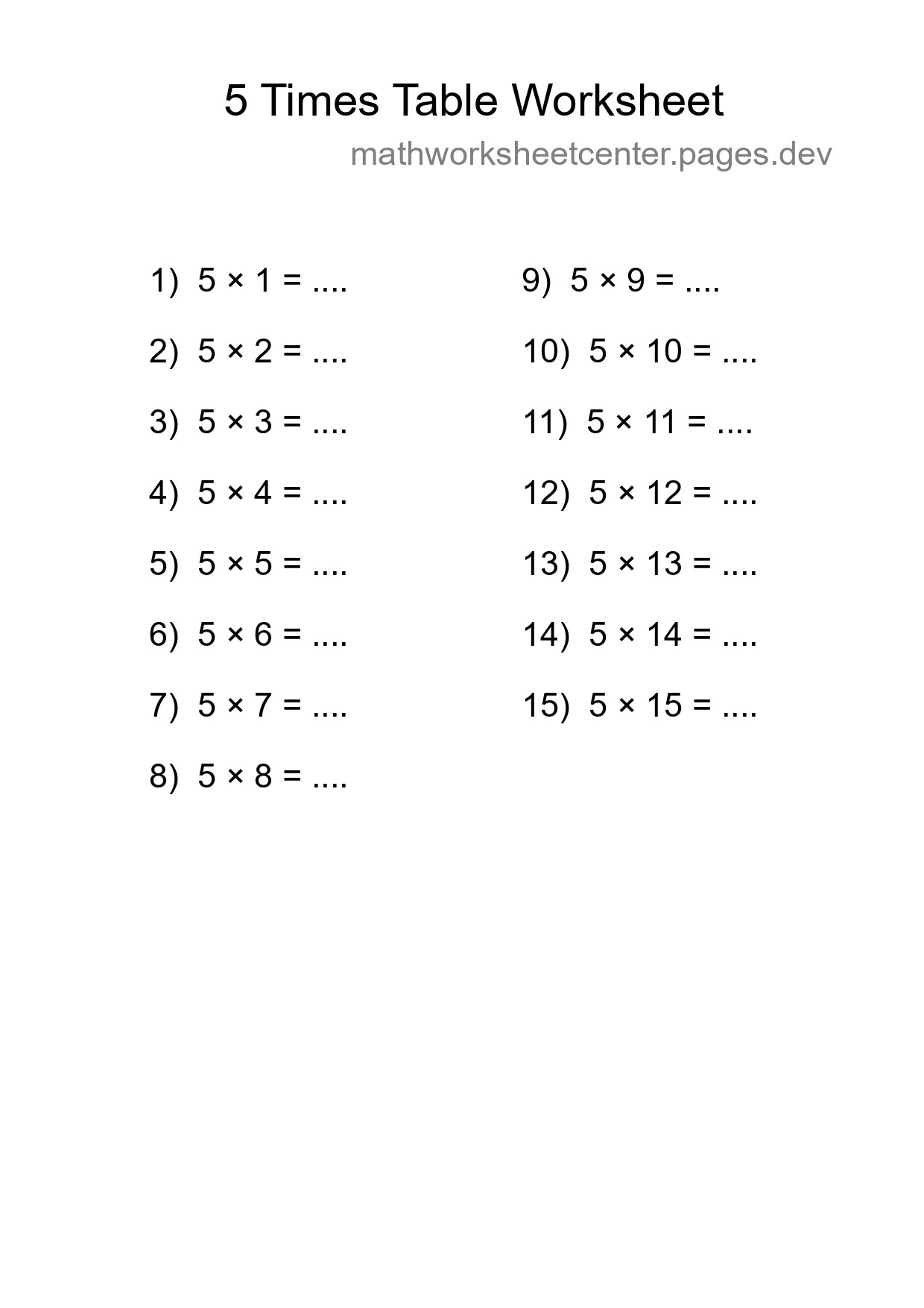 5 Times Table Worksheet For Grade 2 With Answers - Part 69