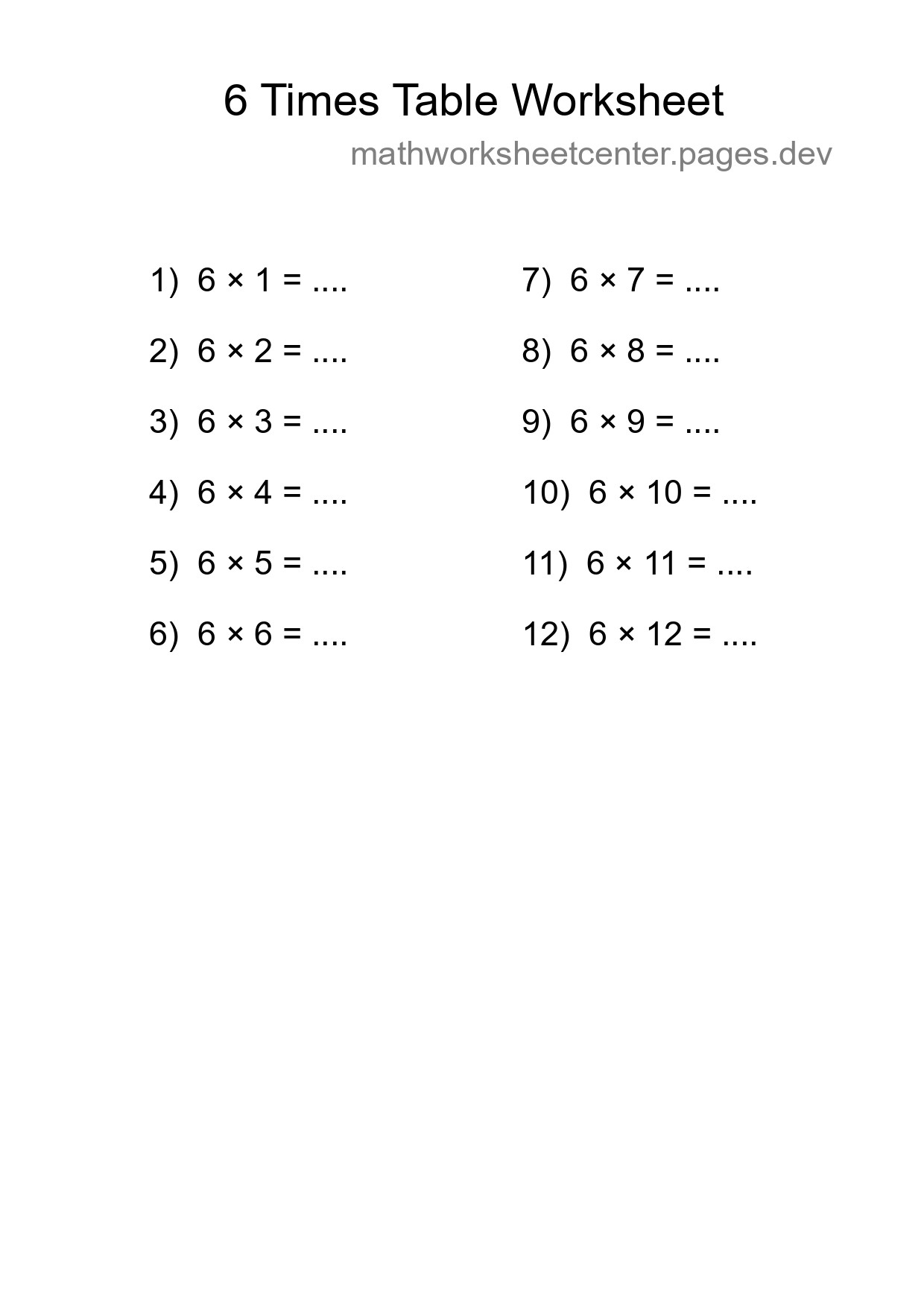 6 Times Table Worksheet For Grade 3 - Part 39