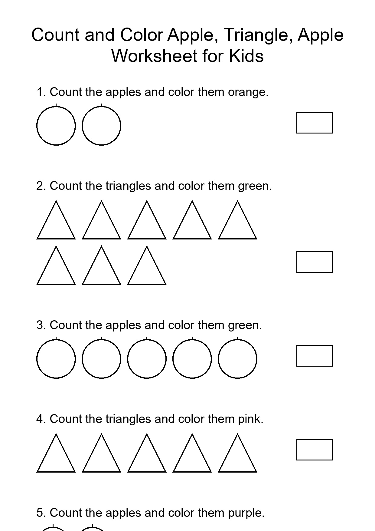 Count and Color Apple, Triangle, Apple Worksheet for Kids