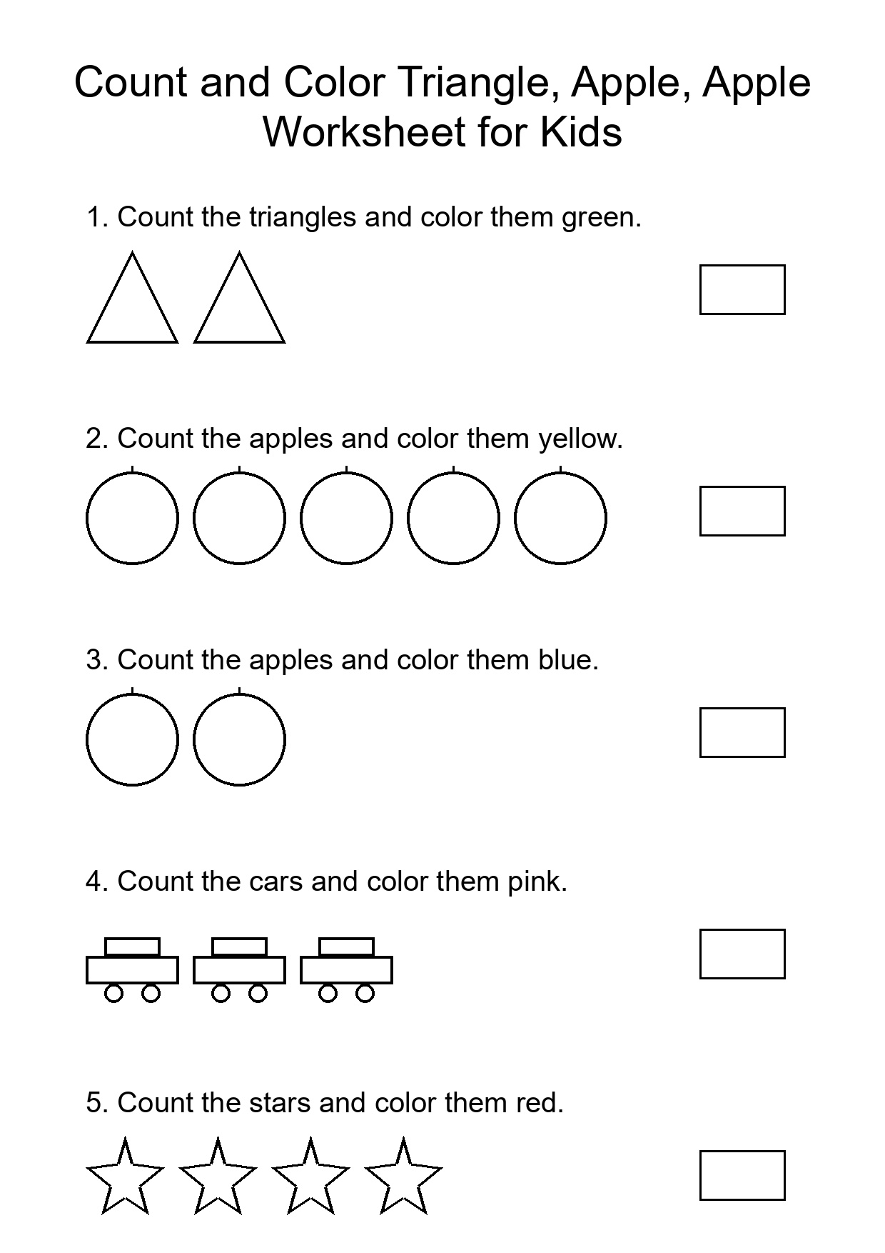 Count and Color Triangle, Apple, Apple Worksheet for Kids