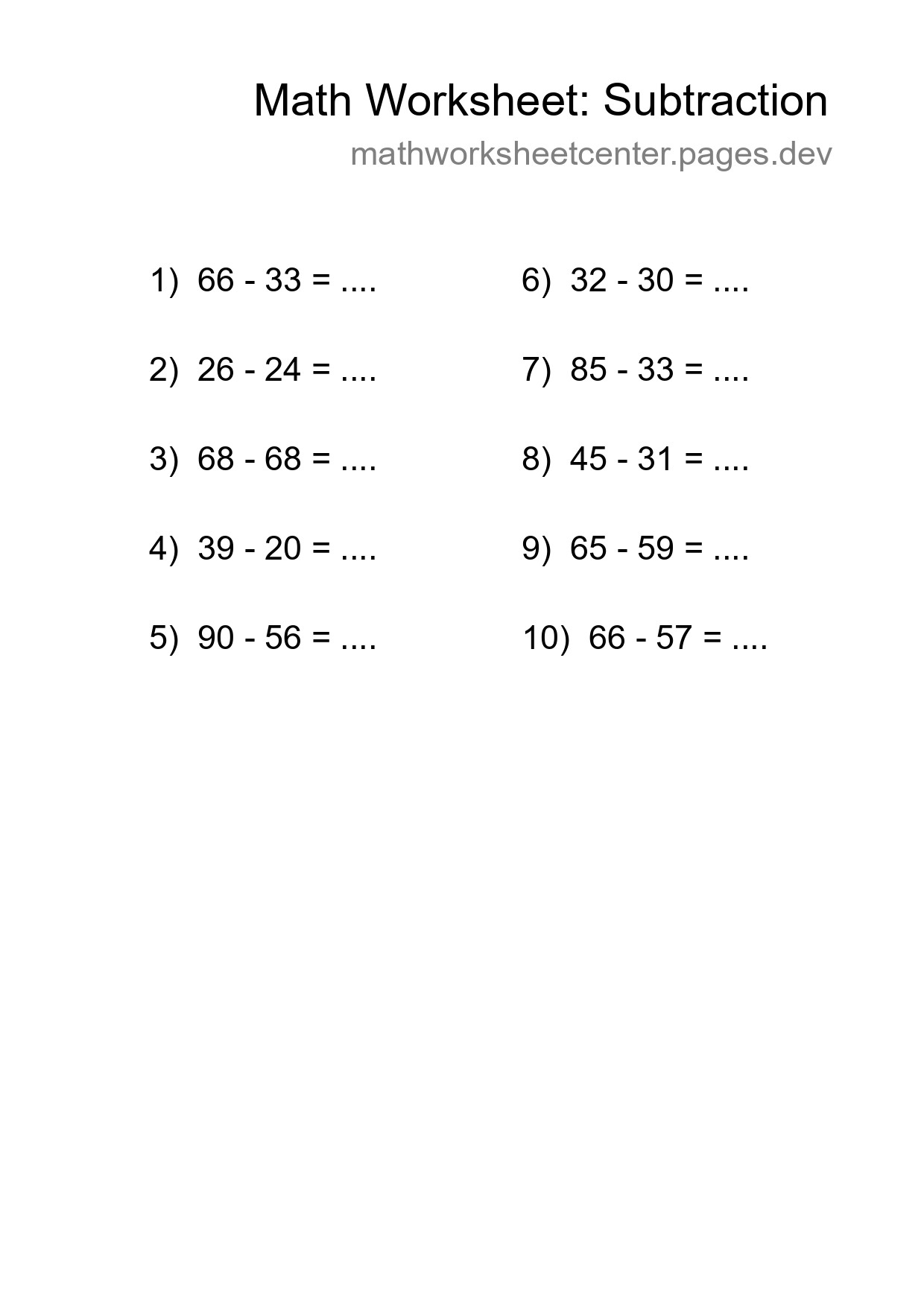 Free 10 Subtraction Math Worksheet For Grade 3 - Part 18