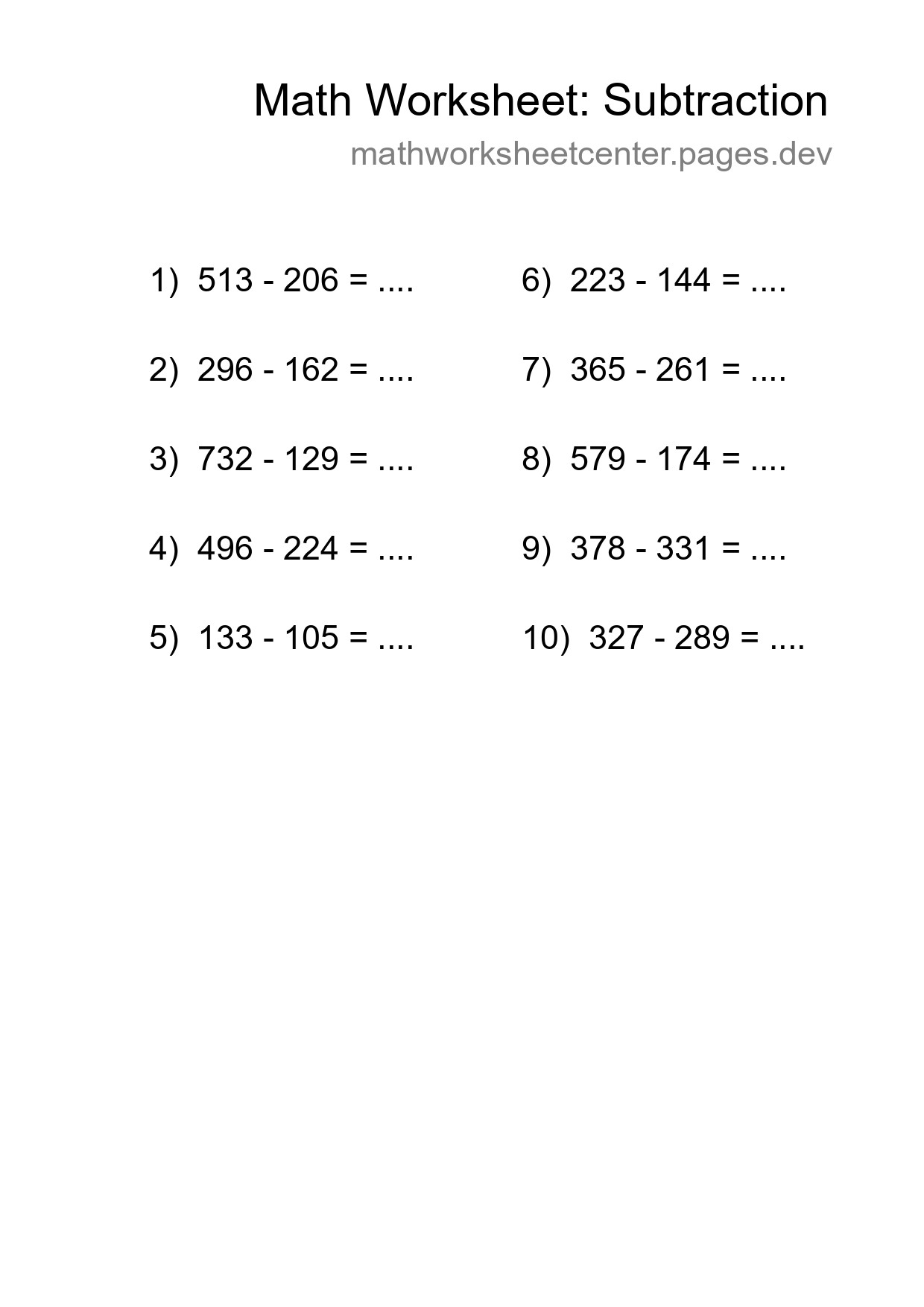Free 10 Subtraction Math Worksheet For Grade 5 - Part 228