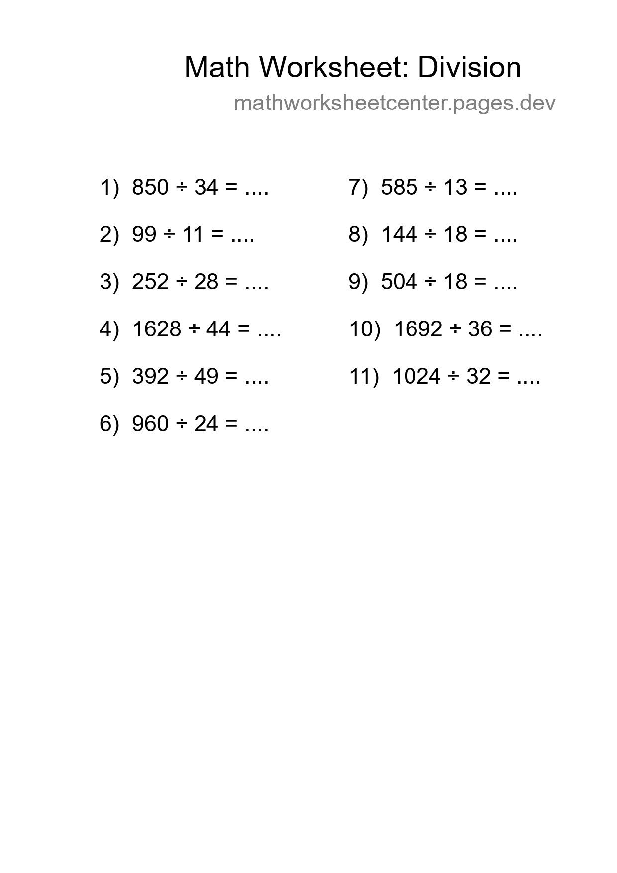 Free 11 Division Math Worksheet For Grade 2 - Part 54