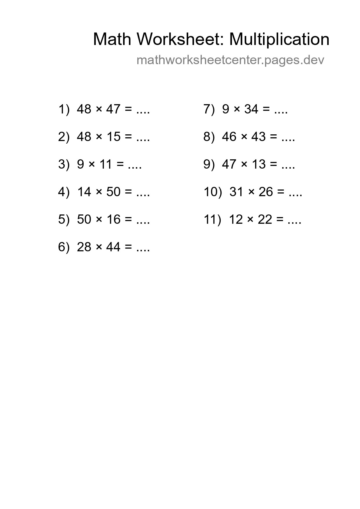 Free 11 Multiplication Math Worksheet For Grade 2 - Part 107