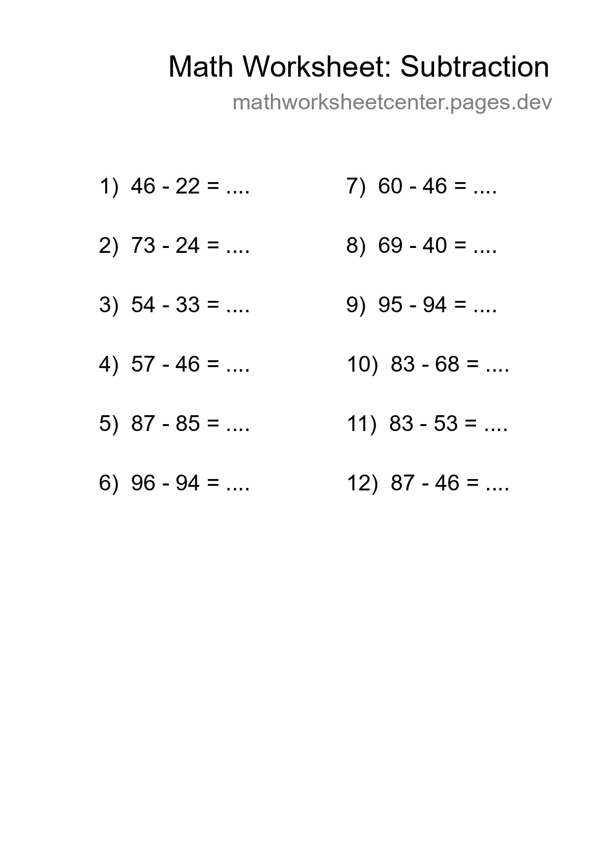 Free 12 Subtraction Math Worksheet For Grade 3 With Answers - Part 178