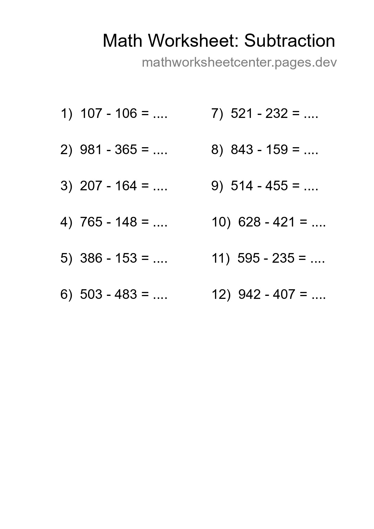 Free 12 Subtraction Math Worksheet For Grade 5 - Part 288