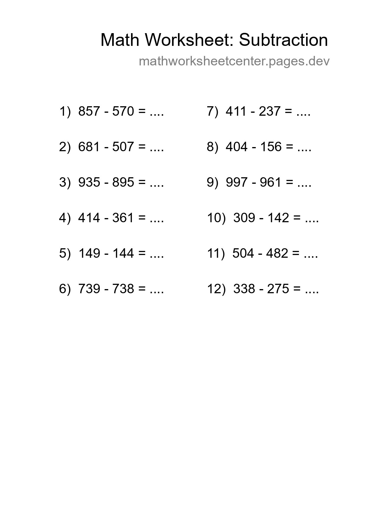 Free 12 Subtraction Math Worksheet For Grade 5 - Part 38