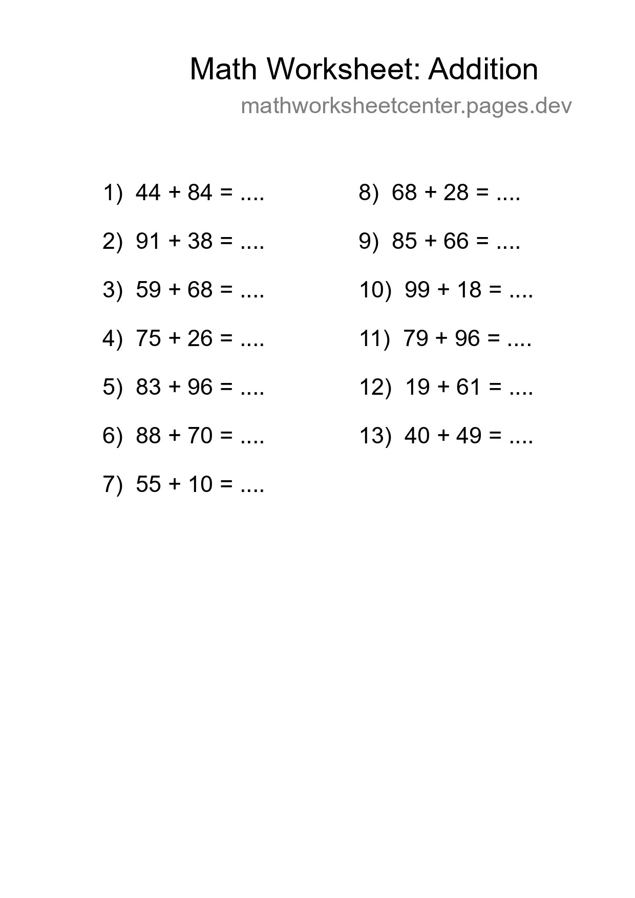 Free 13 Addition Math Worksheet For Grade 3 - Part 201