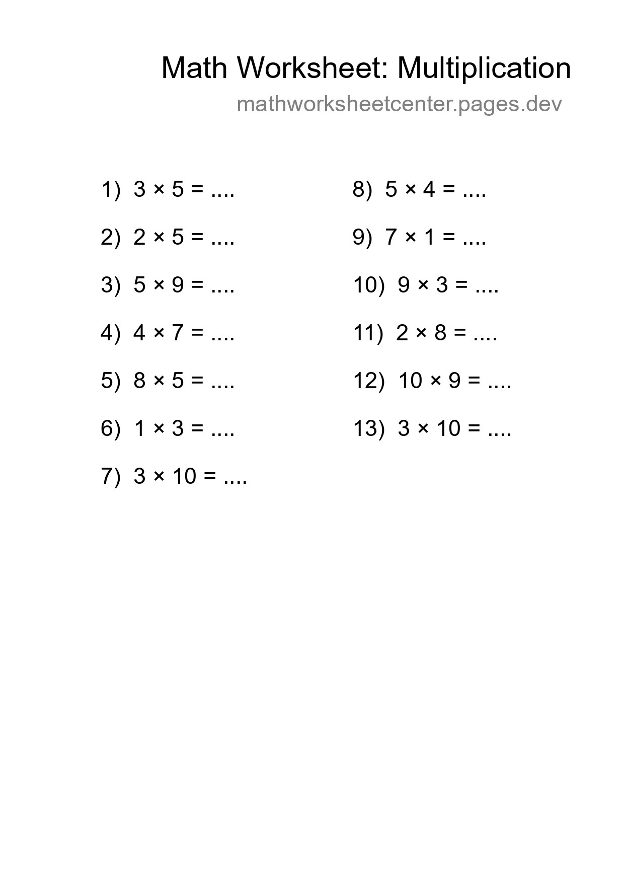 Free 13 Multiplication Math Worksheet For Grade 1 With Answers - Part 27