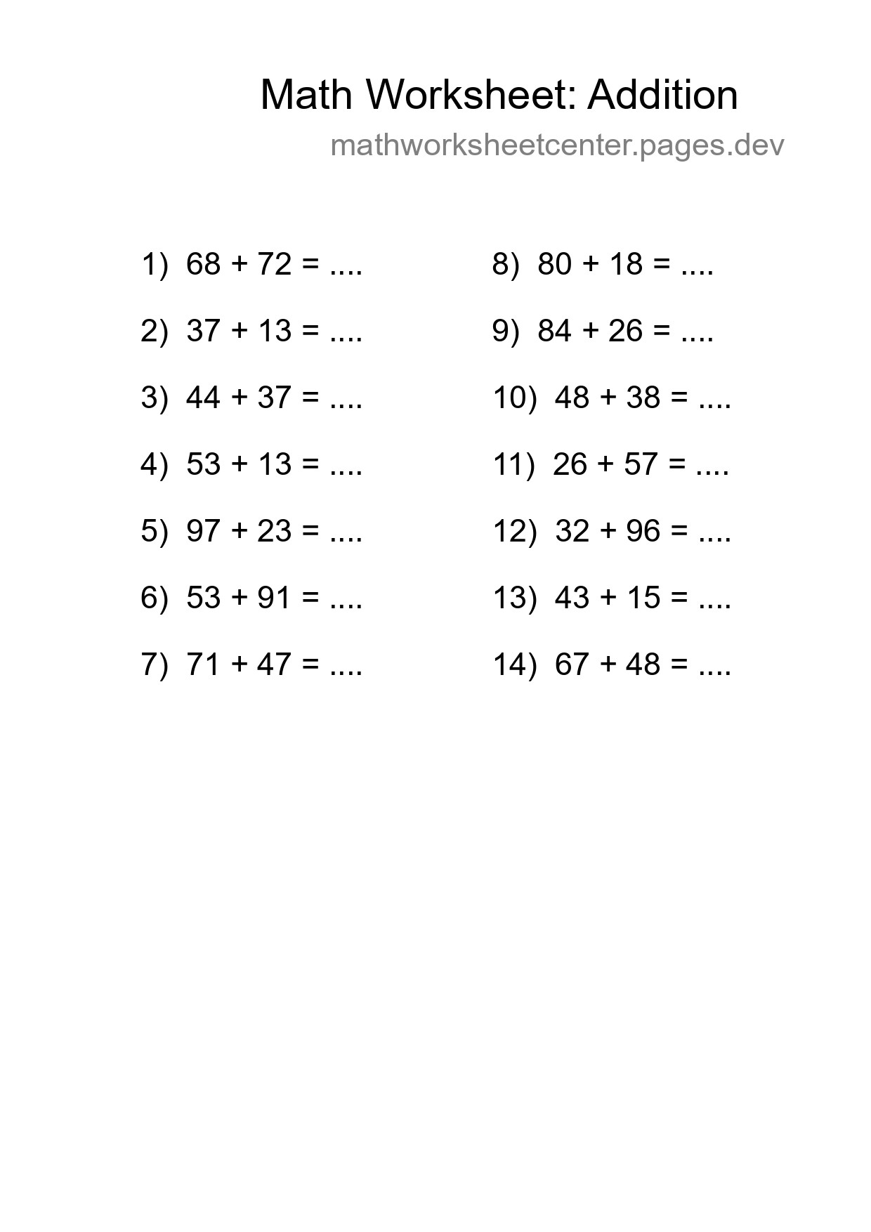 Free 14 Addition Math Worksheet For Grade 3 With Answers - Part 291