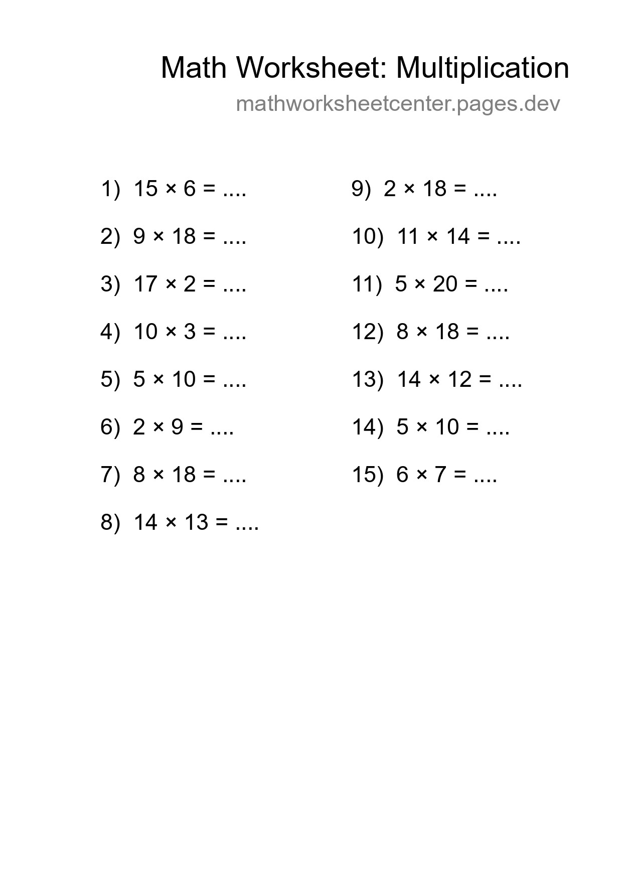 Free 15 Multiplication Math Worksheet For Grade 2 With Answers - Part 77
