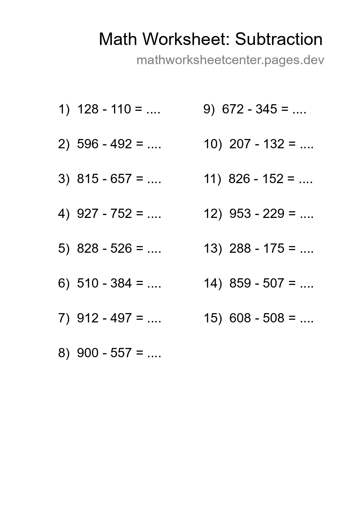 Free 15 Subtraction Math Worksheet For Grade 5 - Part 248
