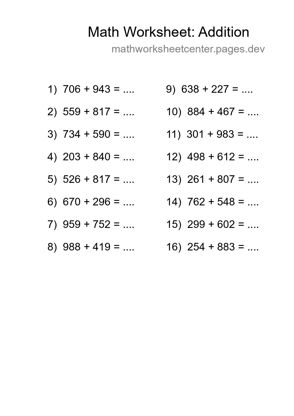 Free 16 Addition Math Worksheet For Grade 5 With Answers - Part 121