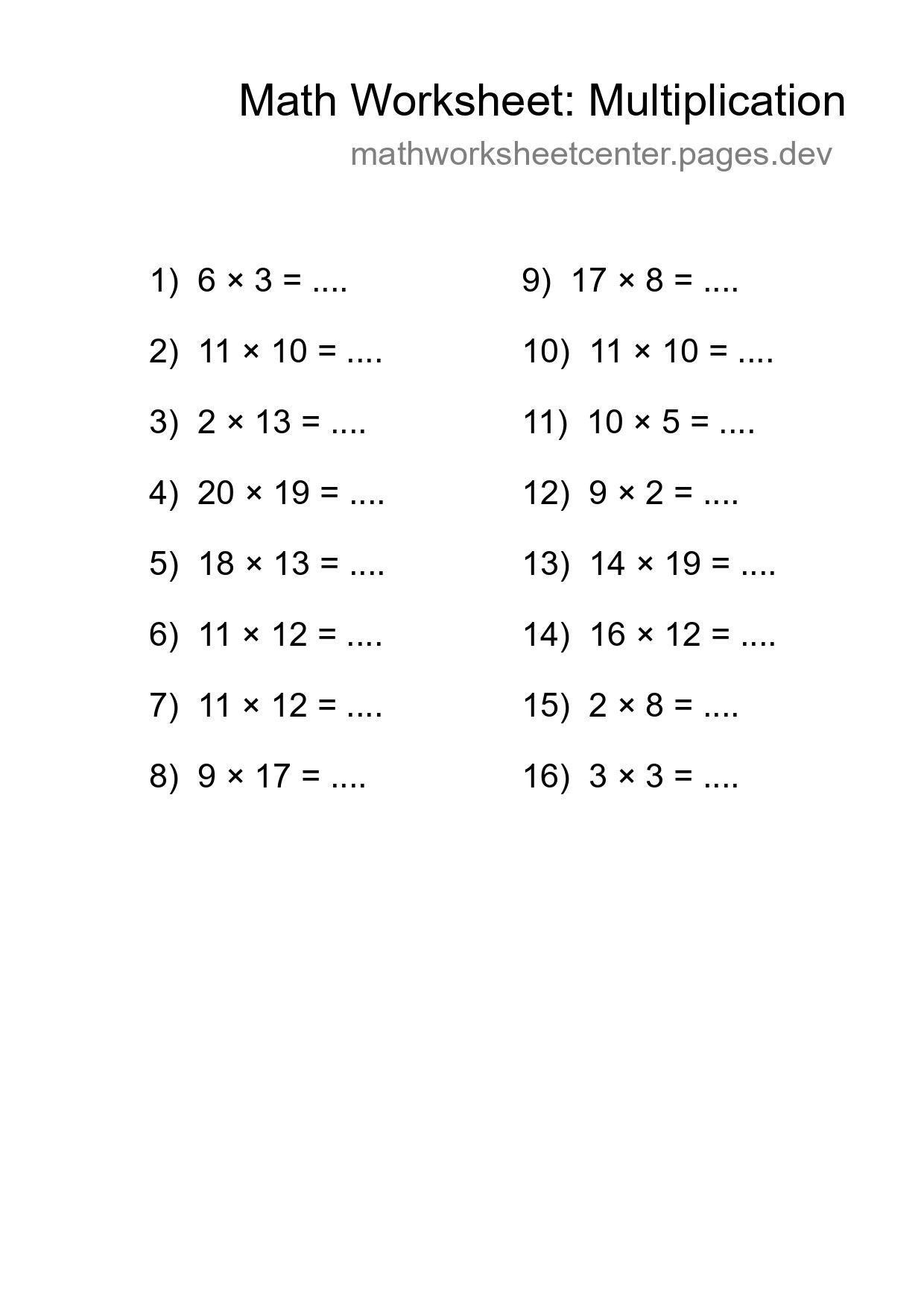Free 16 Multiplication Math Worksheet For Grade 2 With Answers - Part 87