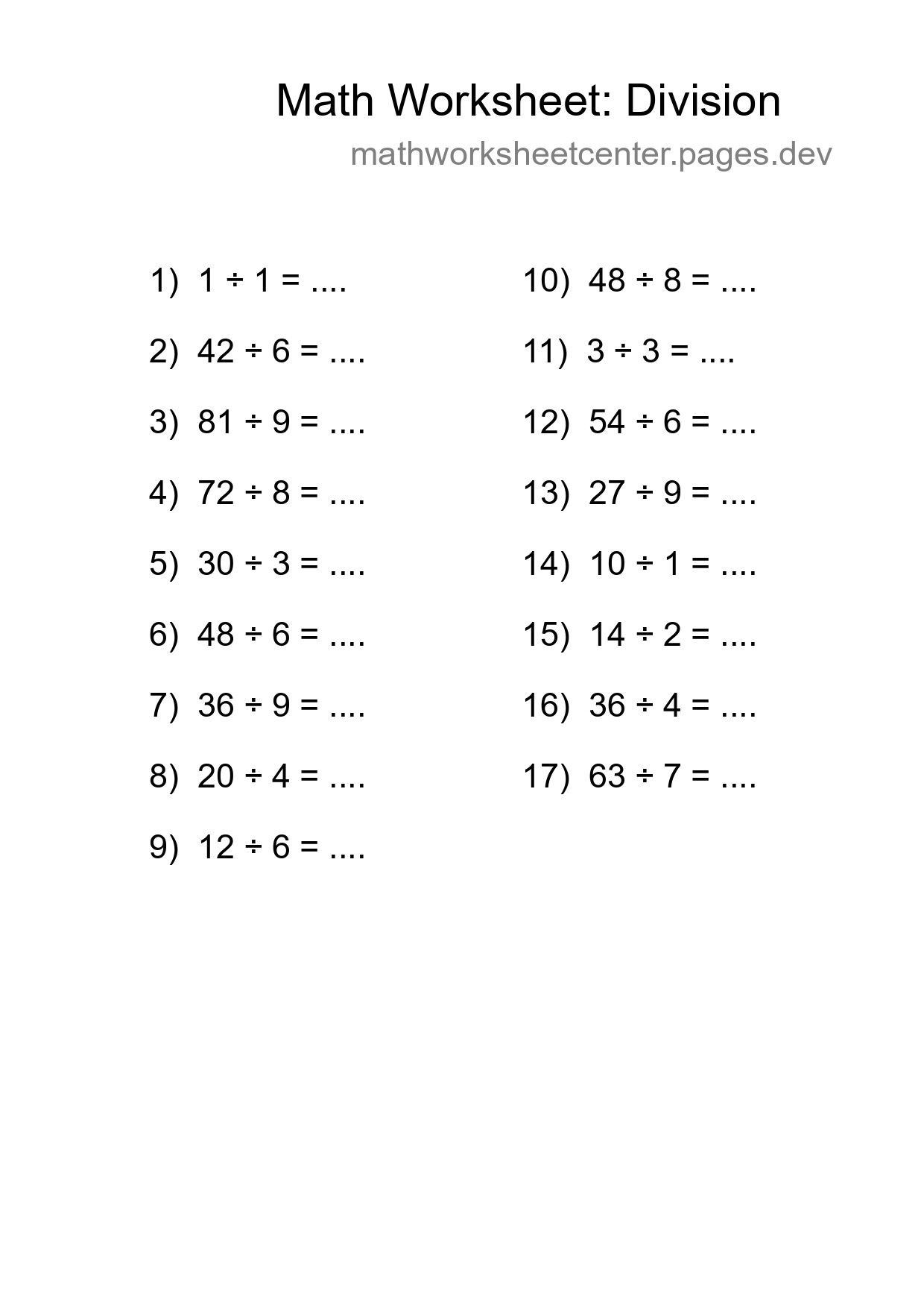 Free 17 Division Math Worksheet For Grade 1 - Part 144