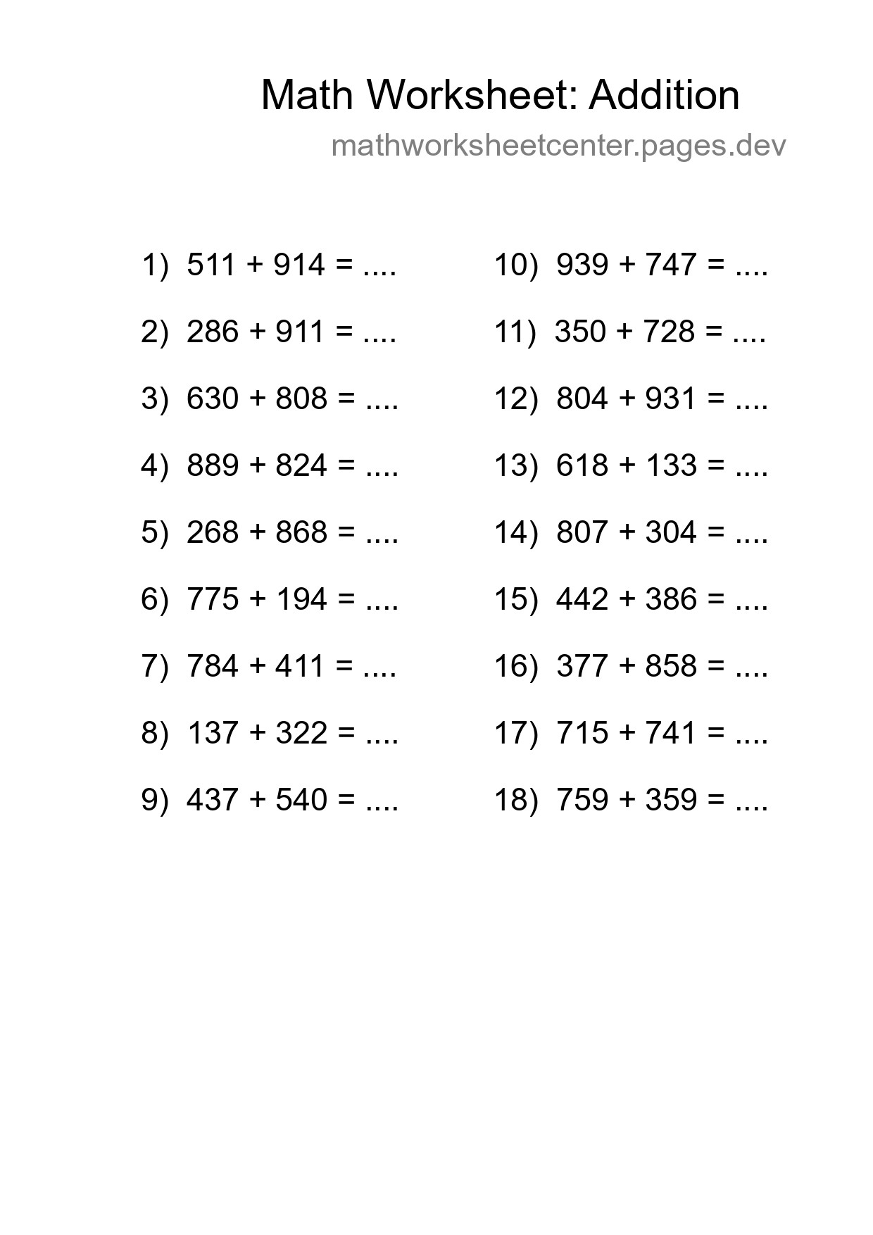 Free 18 Addition Math Worksheet For Grade 5 With Answers - Part 131