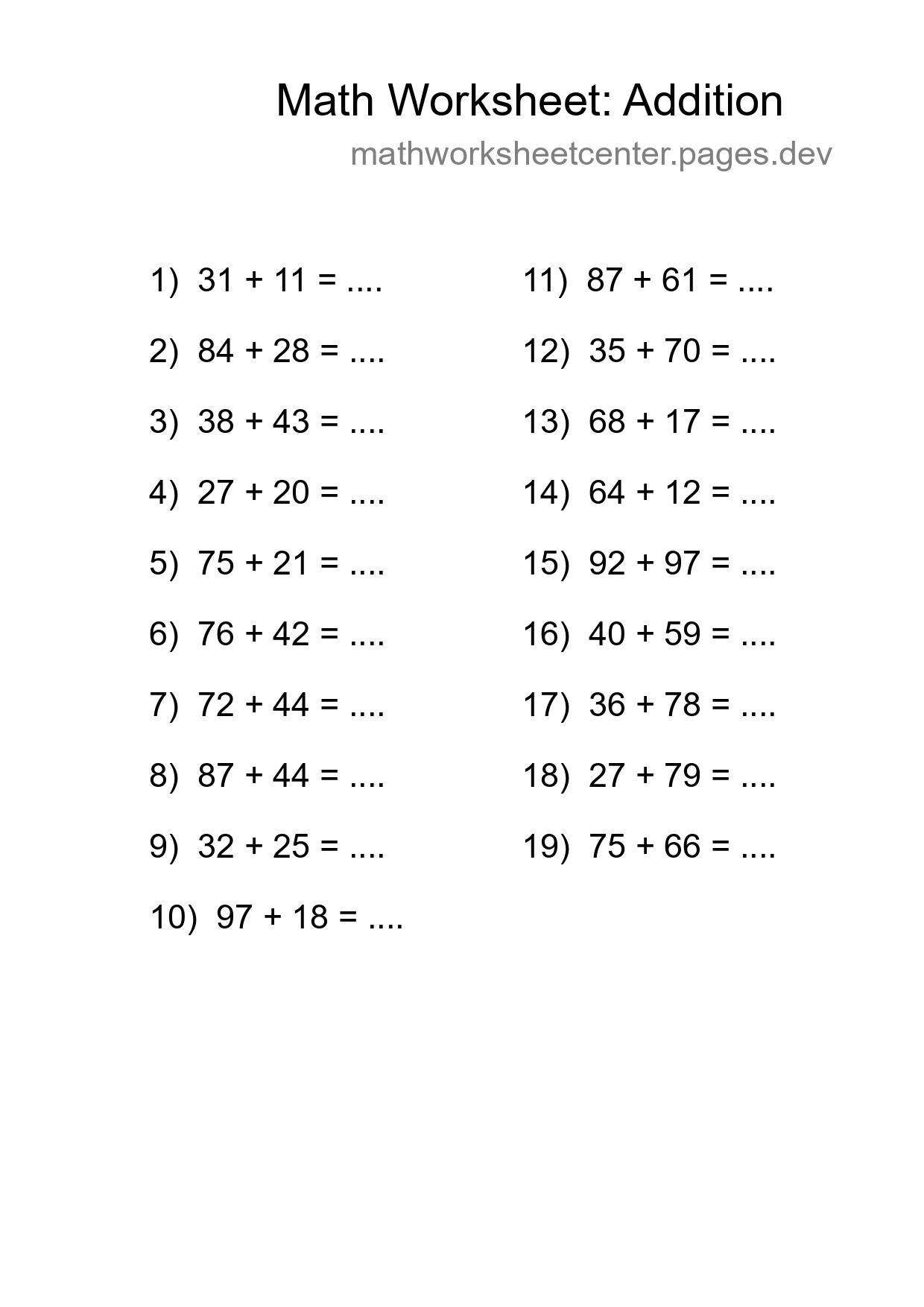 Free 19 Addition Math Worksheet For Grade 3 With Answers - Part 101