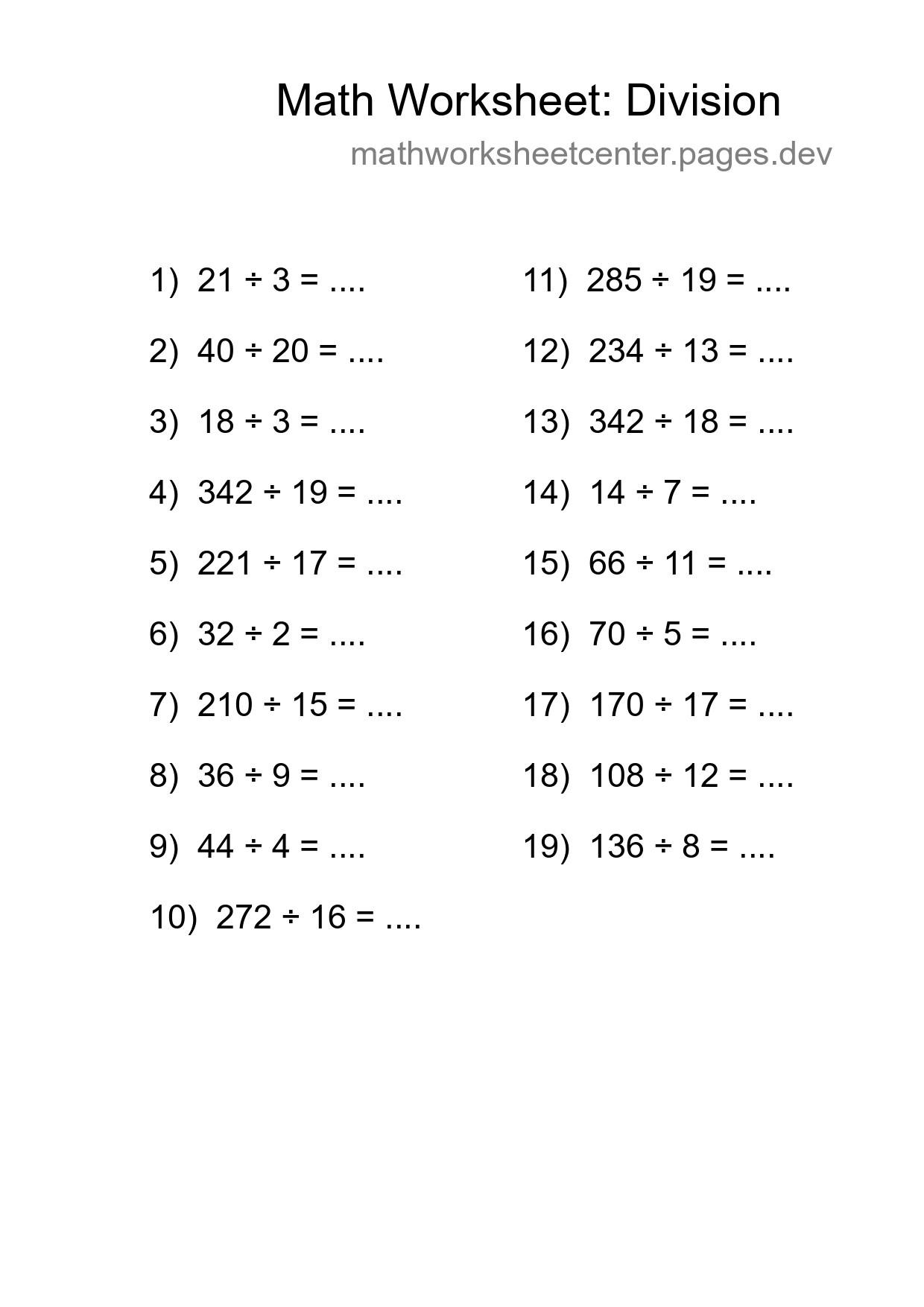 Free 19 Division Math Worksheet For Grade 2 - Part 244