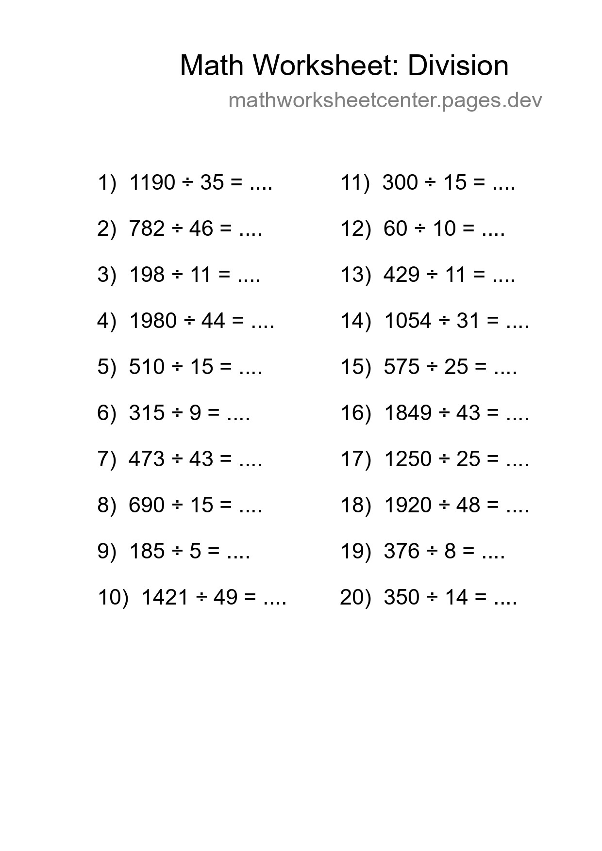 Free 20 Division Math Worksheet For Grade 2 With Answers - Part 274
