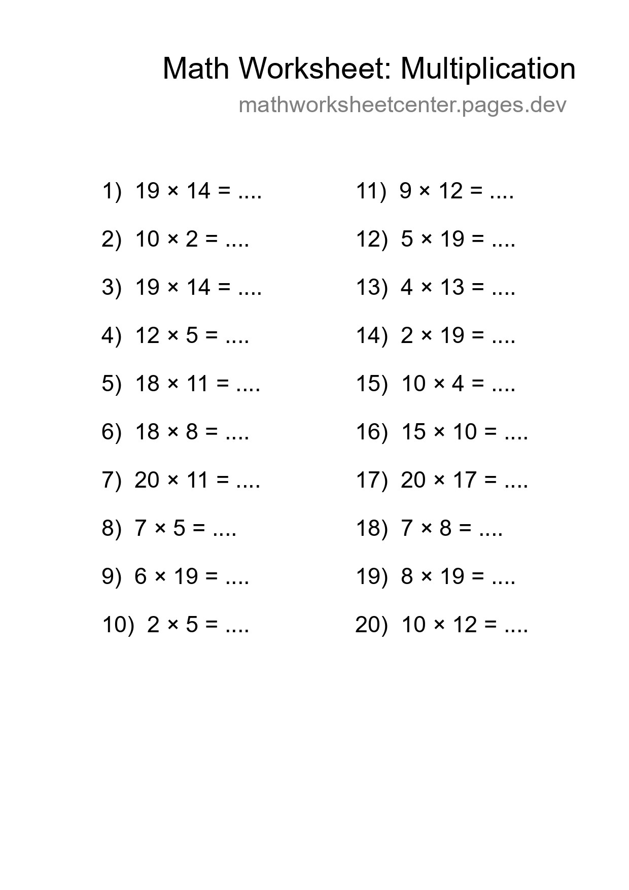 Free 20 Multiplication Math Worksheet For Grade 2 - Part 157