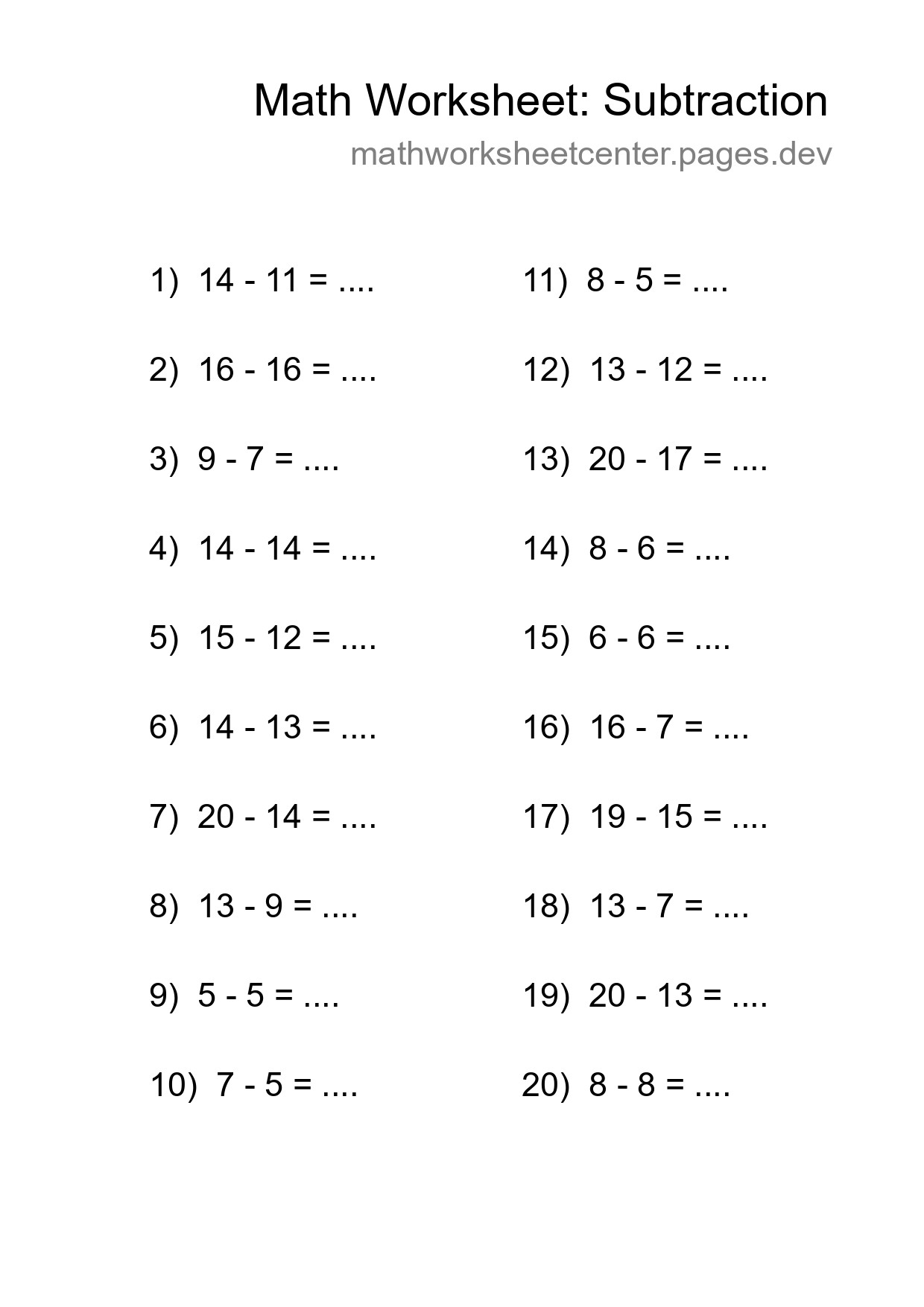 Free 20 Subtraction Math Worksheet For Grade 2 With Answers - Part 8