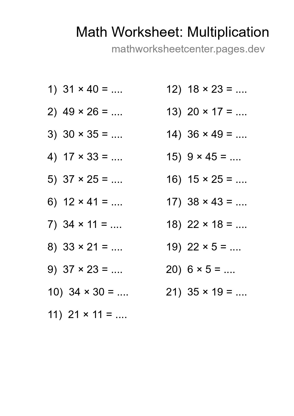 Free 21 Multiplication Math Worksheet For Grade 2 - Part 167