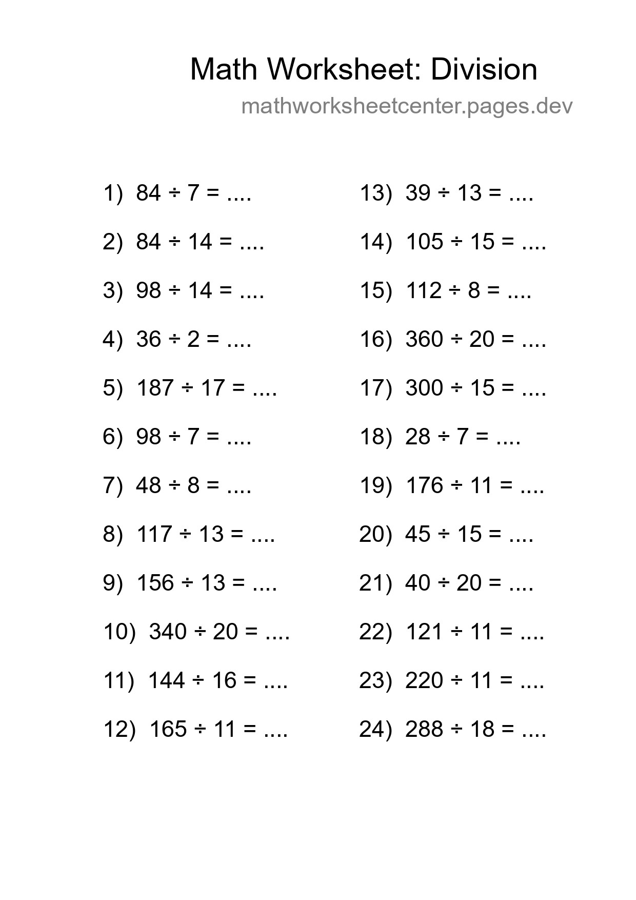 Free 24 Division Math Worksheet For Grade 2 With Answers - Part 264