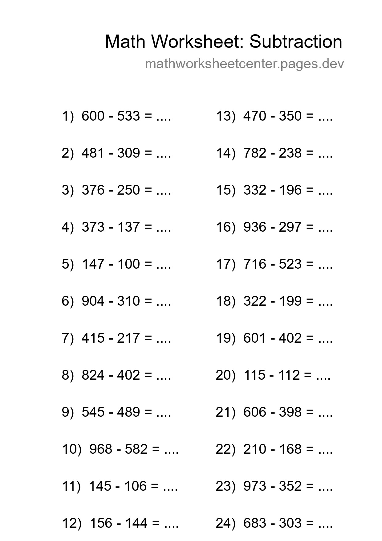 Free 24 Subtraction Math Worksheet For Grade 5 - Part 208