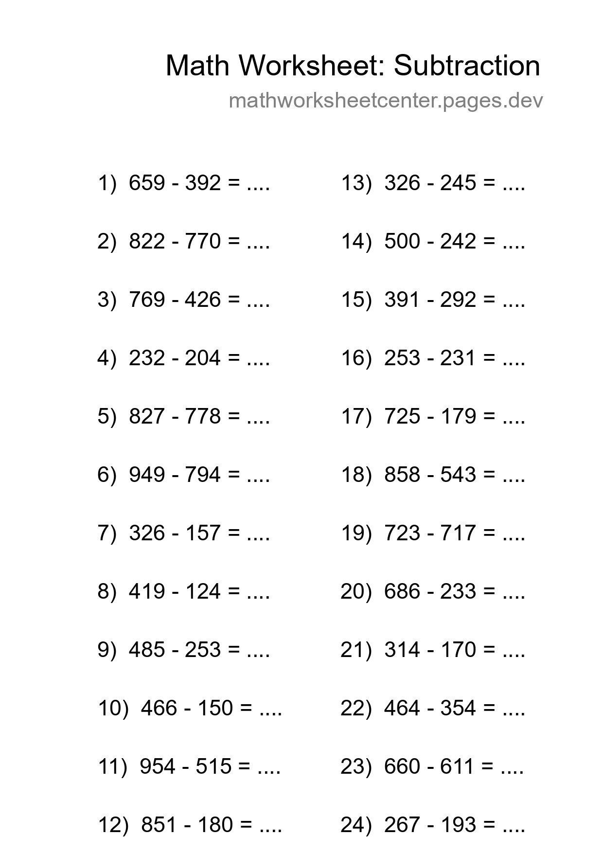 Free 24 Subtraction Math Worksheet For Grade 5 - Part 238