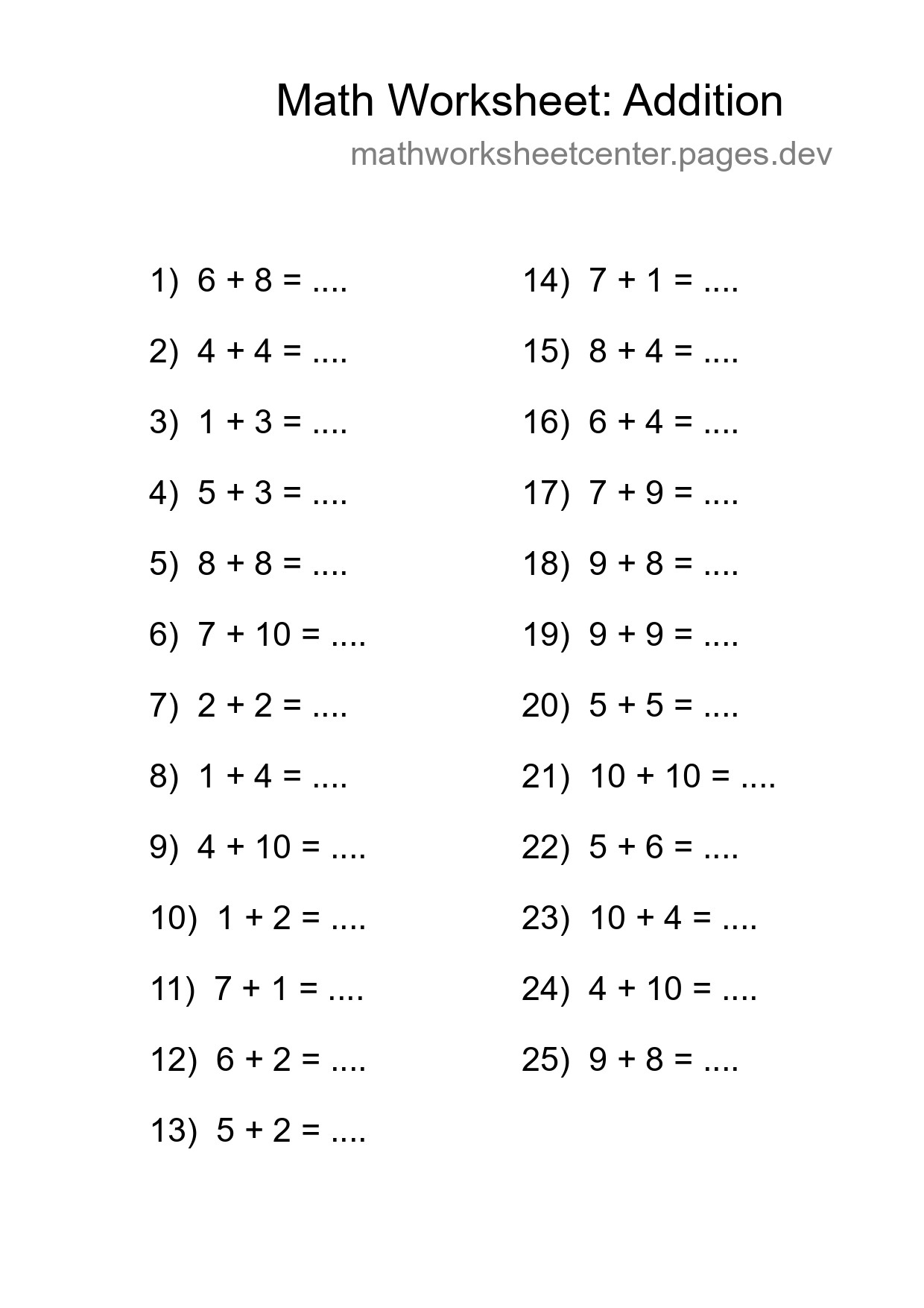 Free 25 Addition Math Worksheet For Grade 1 With Answers - Part 71