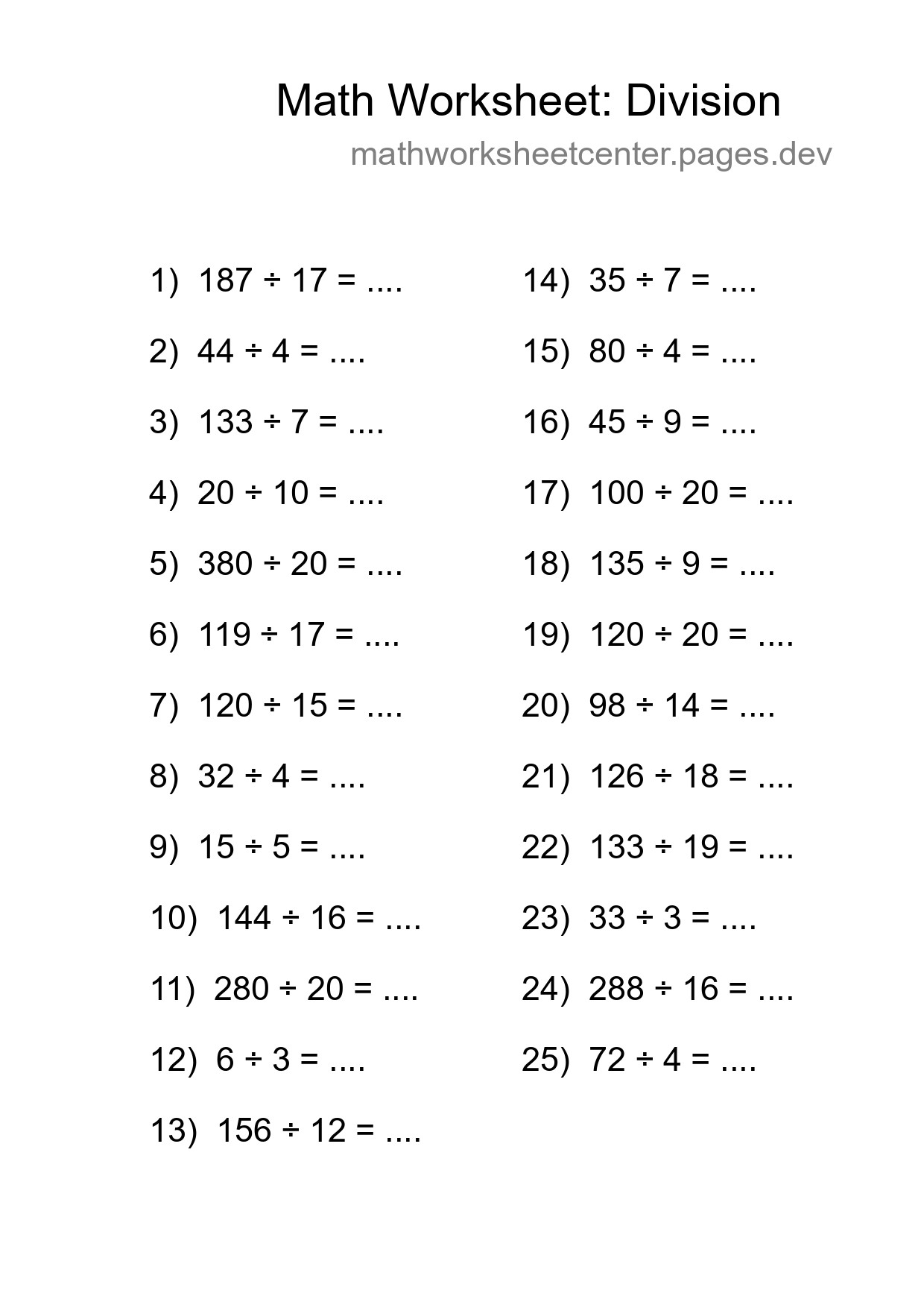 Free 25 Division Math Worksheet For Grade 2 With Answers - Part 124