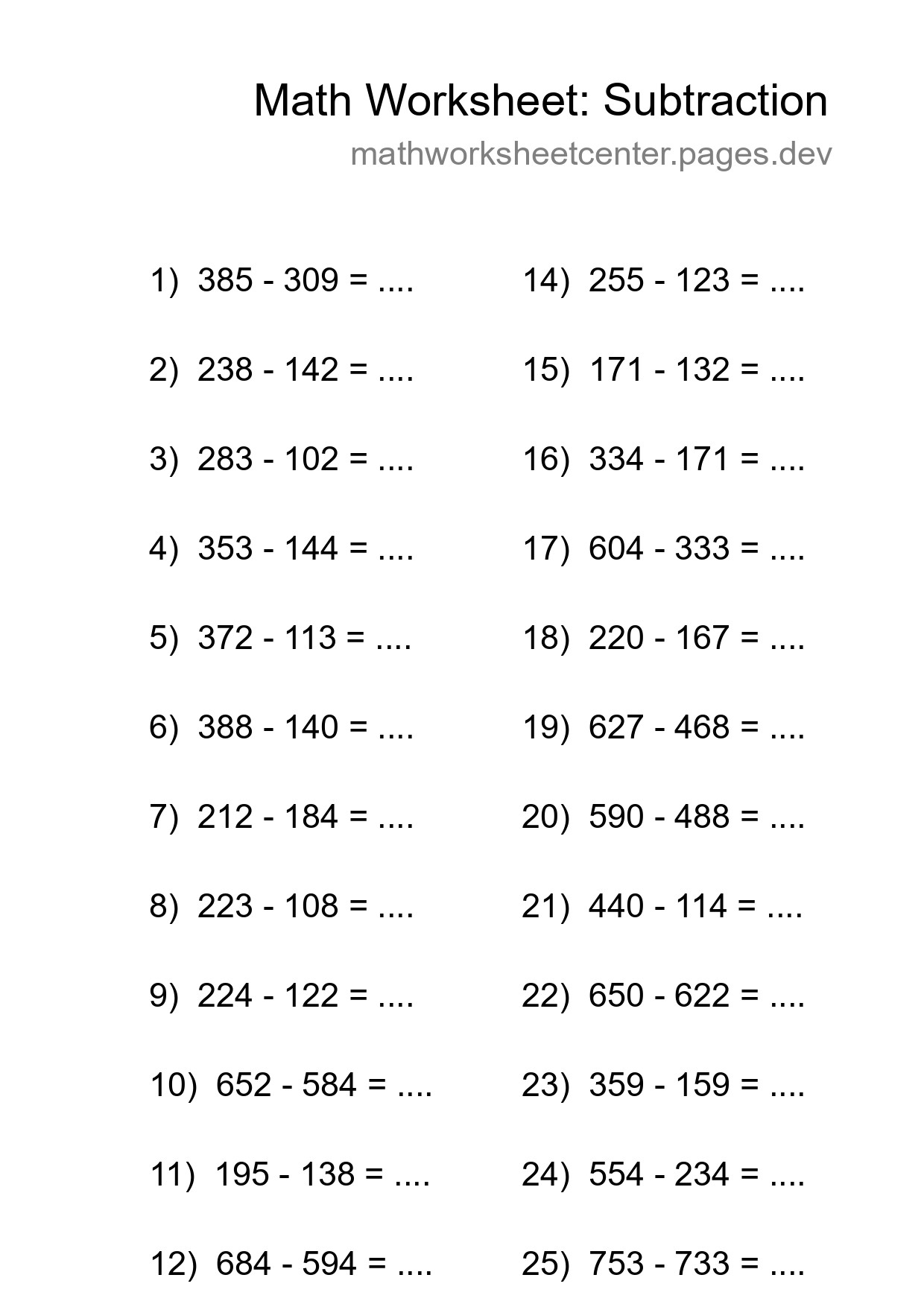 Free 25 Subtraction Math Worksheet For Grade 5 - Part 108