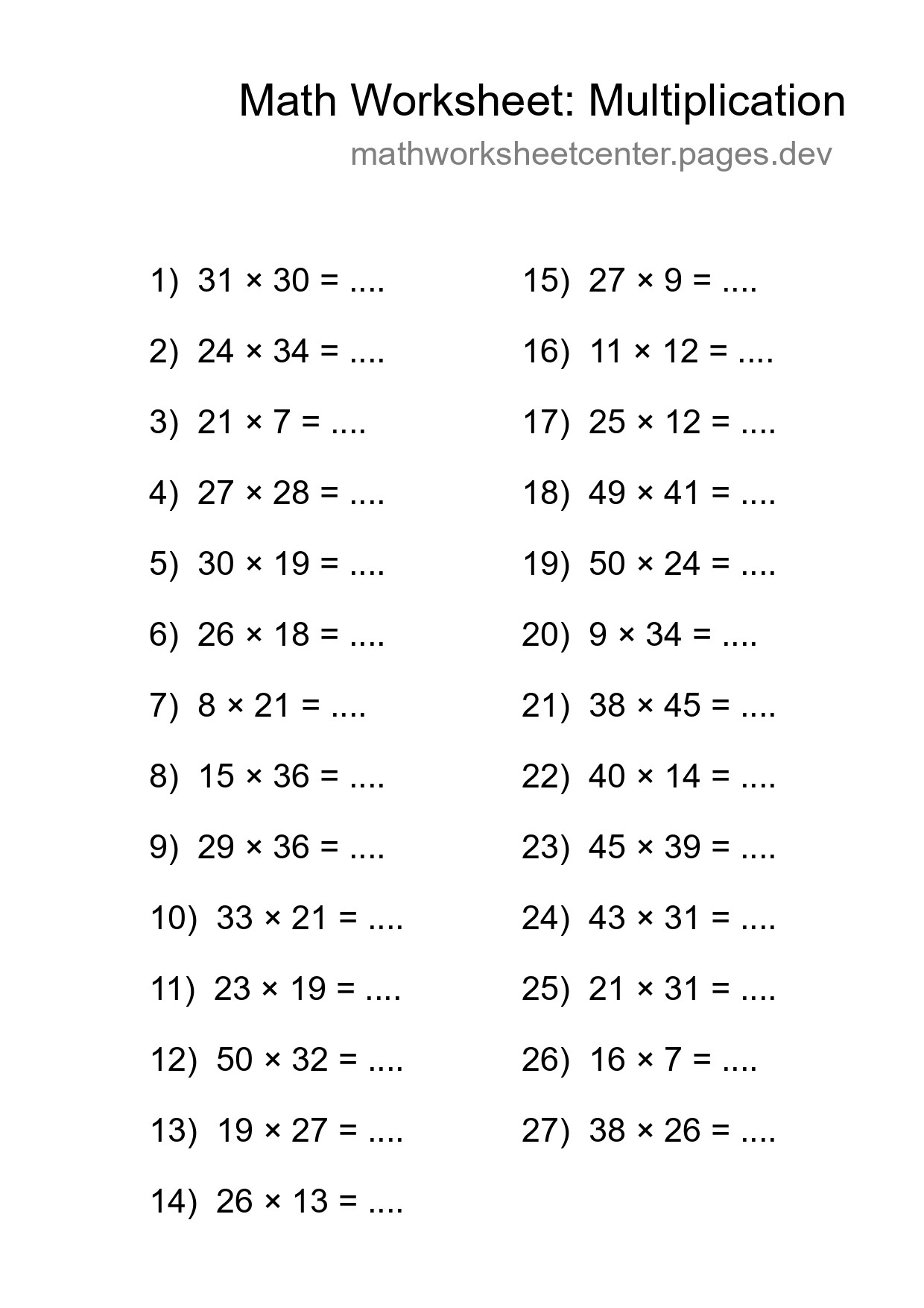 Free 27 Multiplication Math Worksheet For Grade 2 - Part 97