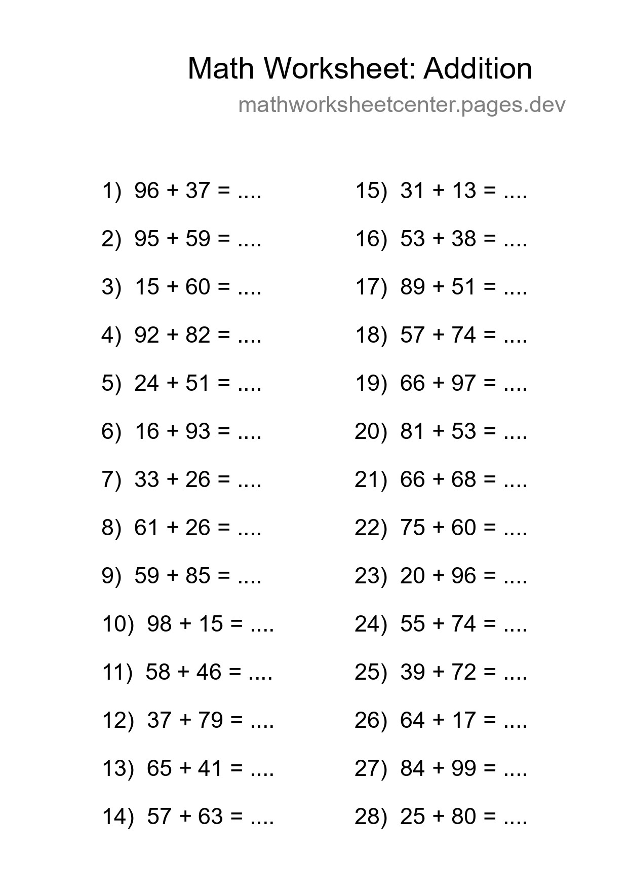 Free 28 Addition Math Worksheet For Grade 3 With Answers - Part 181