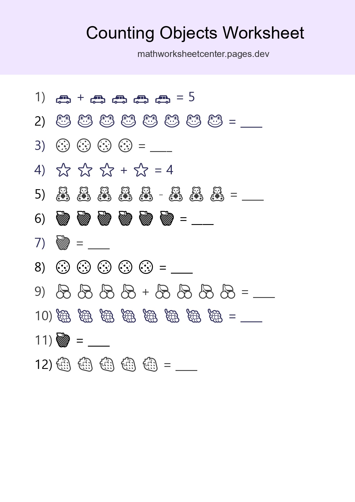 Free Counting Objects Worksheet For Kindergarten Printable - Part 203