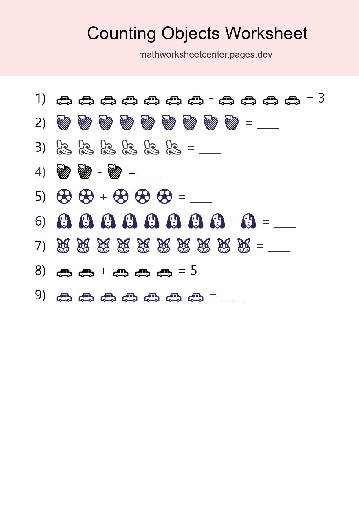 Free Counting Objects Worksheet For Kindergarten Printable - Part 213