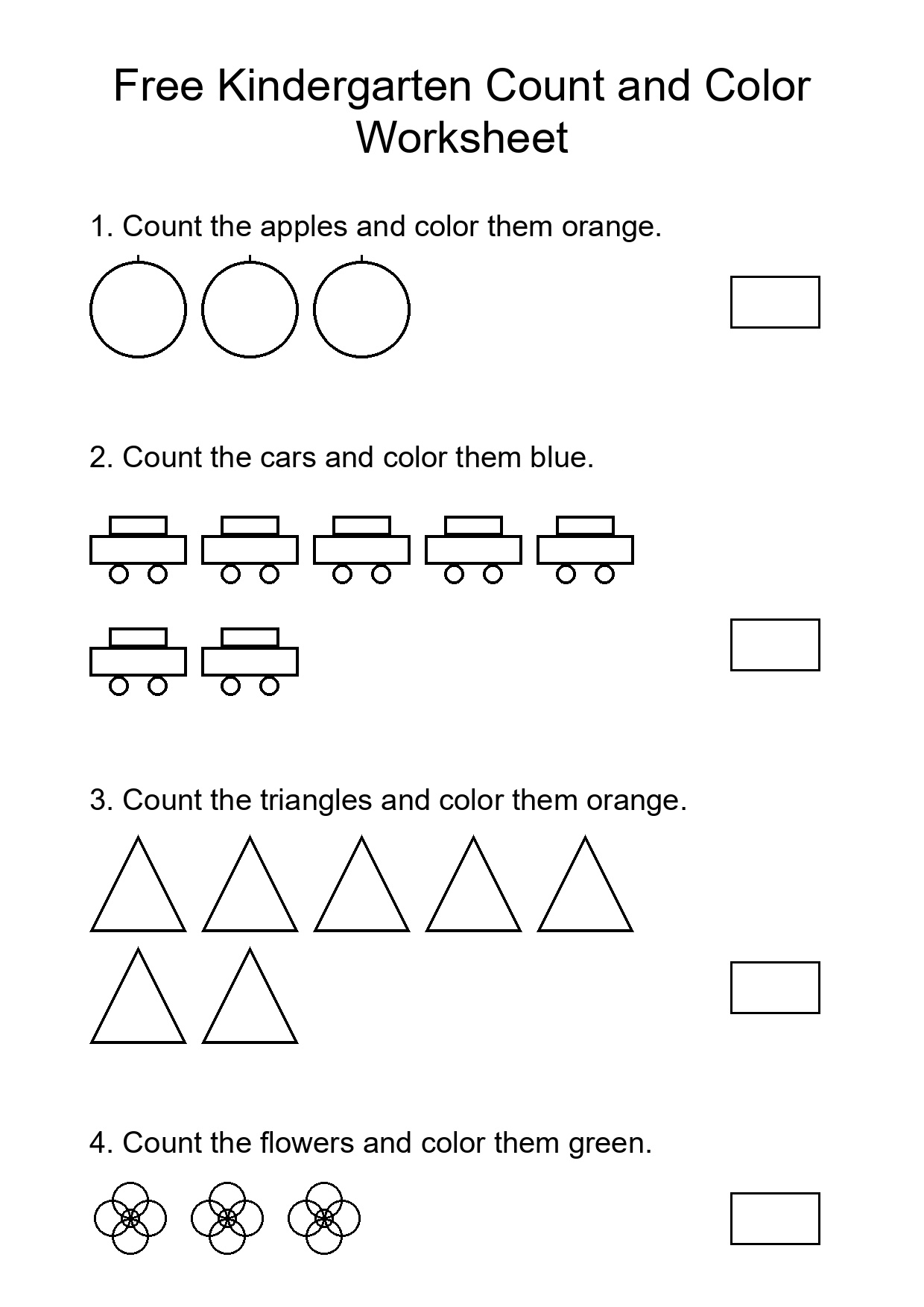 Free Kindergarten Count and Color Worksheet