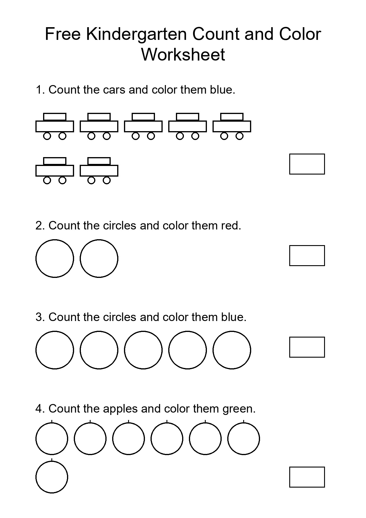 Free Kindergarten Count and Color Worksheet