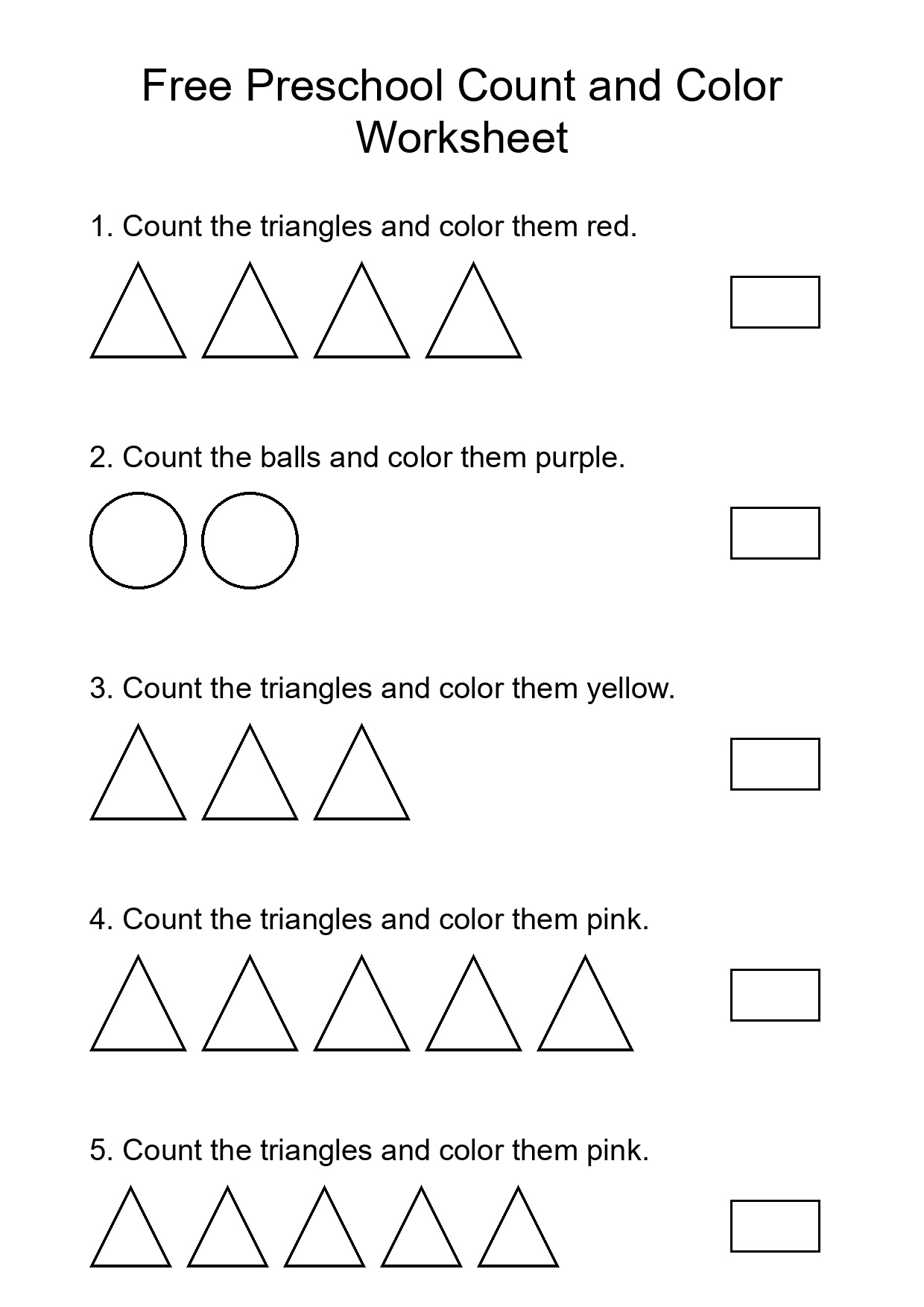 Free Preschool Count and Color Worksheet
