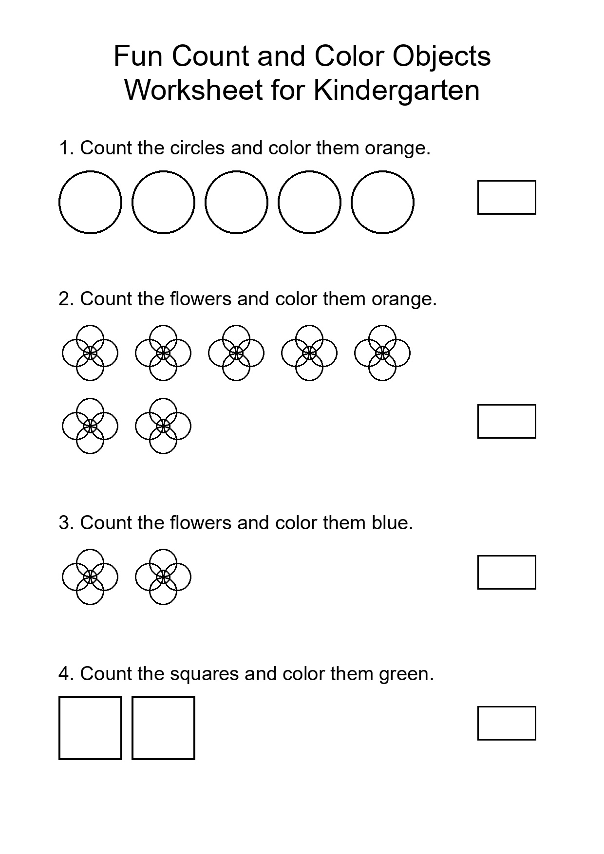 Fun Count and Color Objects Worksheet for Kindergarten