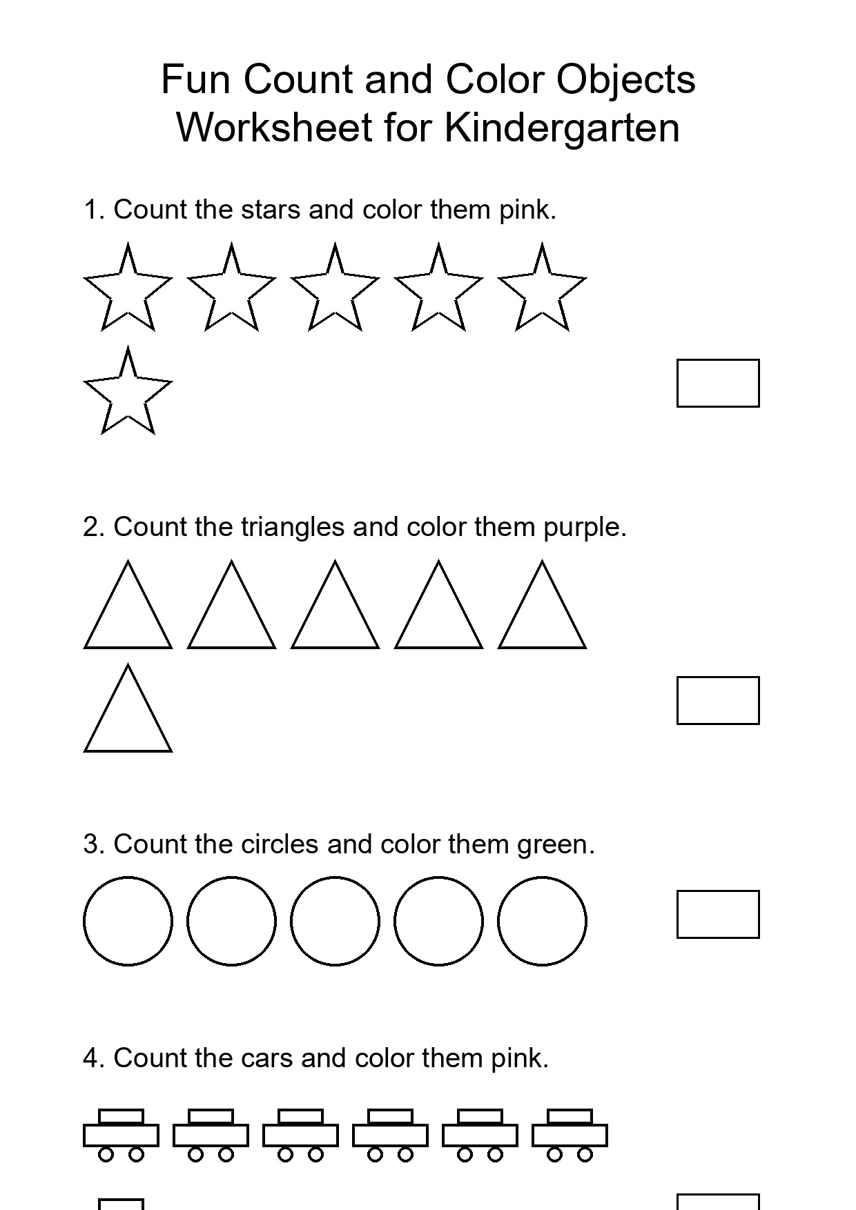 Fun Count and Color Objects Worksheet for Kindergarten