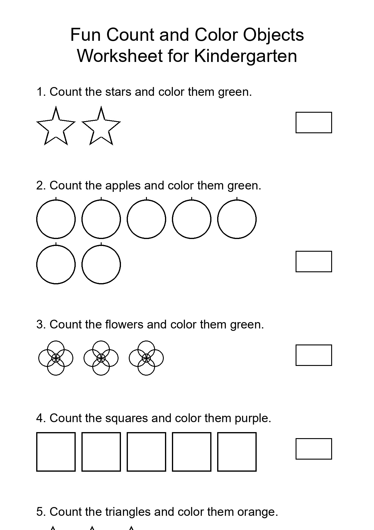 Fun Count and Color Objects Worksheet for Kindergarten