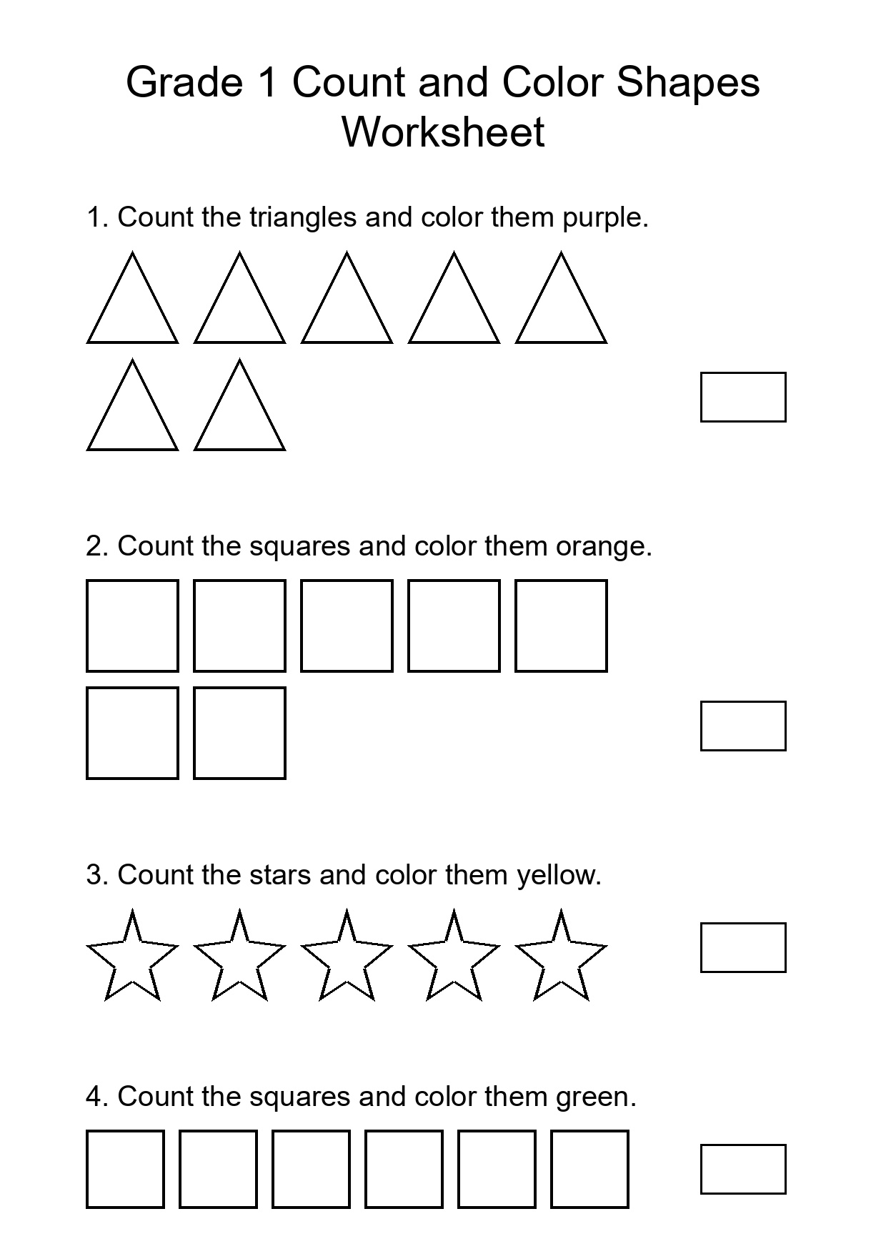 Grade 1 Count and Color Shapes Worksheet