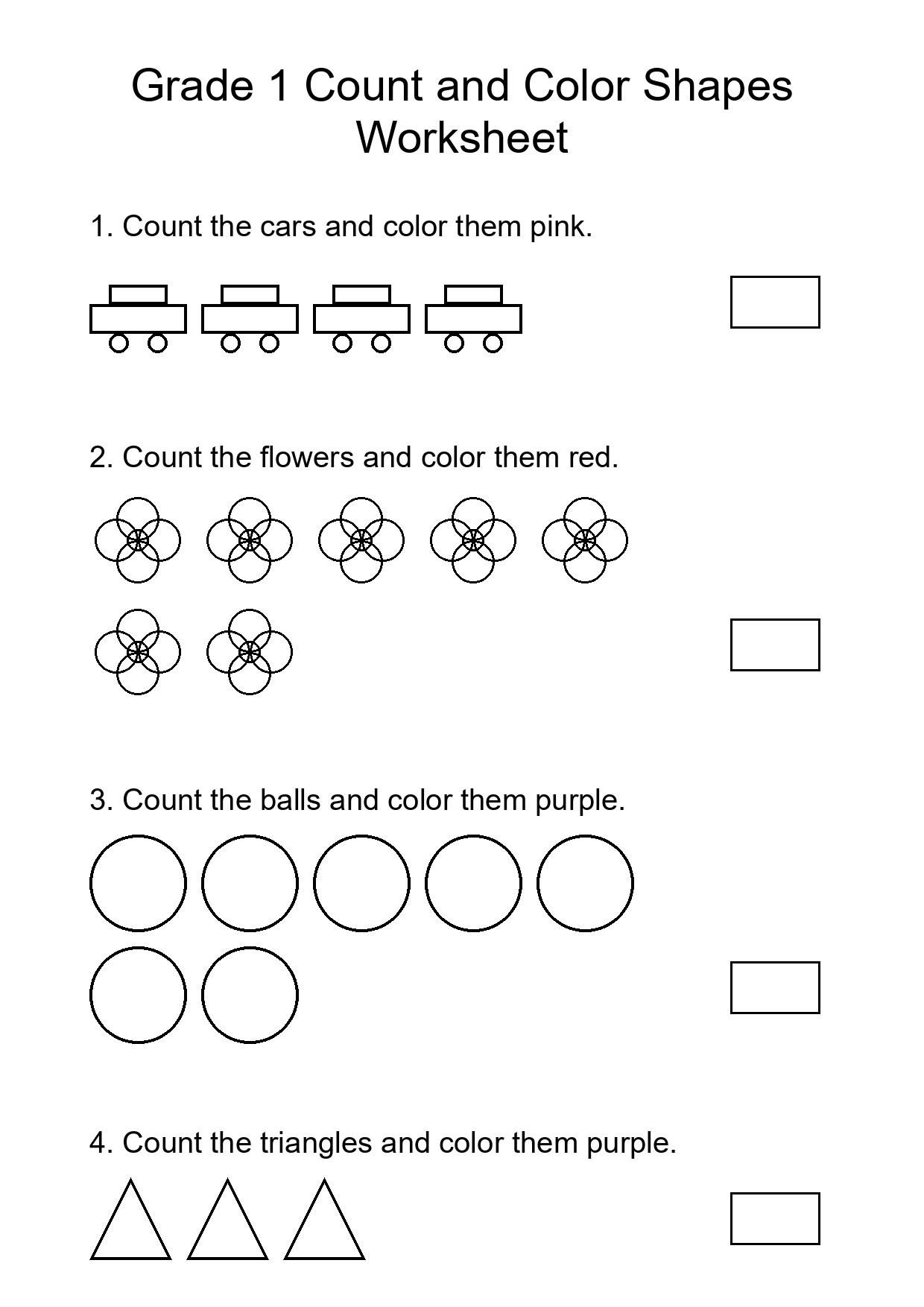 Grade 1 Count and Color Shapes Worksheet