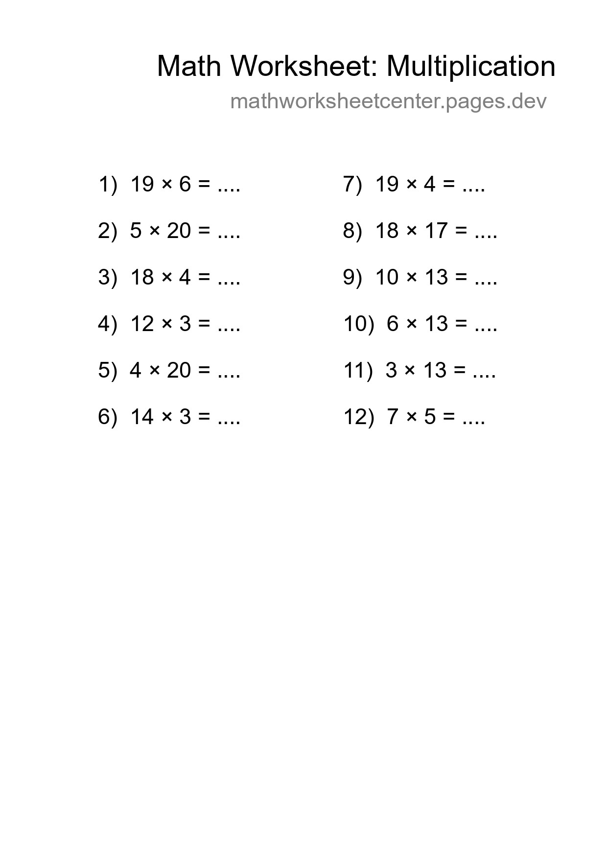 Grade 2 Multiplication Practice Worksheet (12 Problems) - Part 137