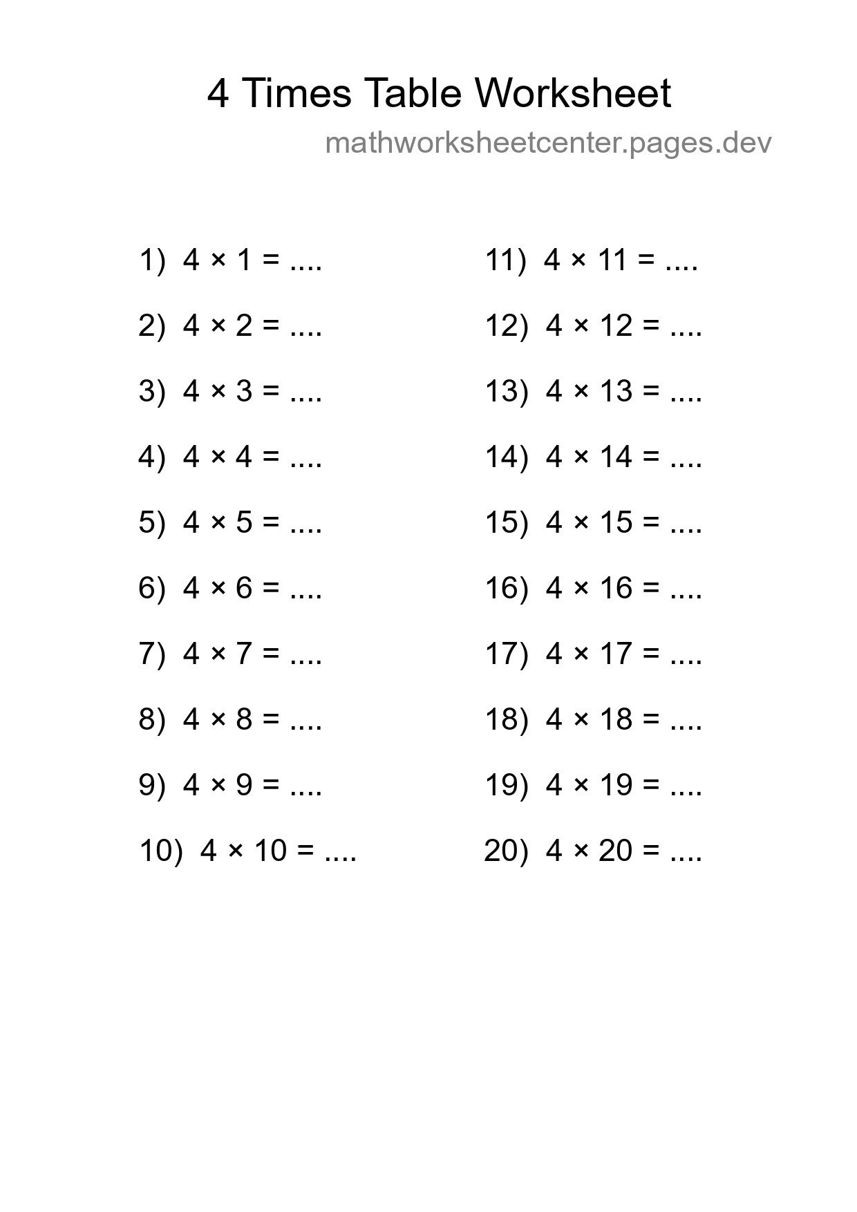 Grade 2 Multiplication Table 4 Practice - Part 139
