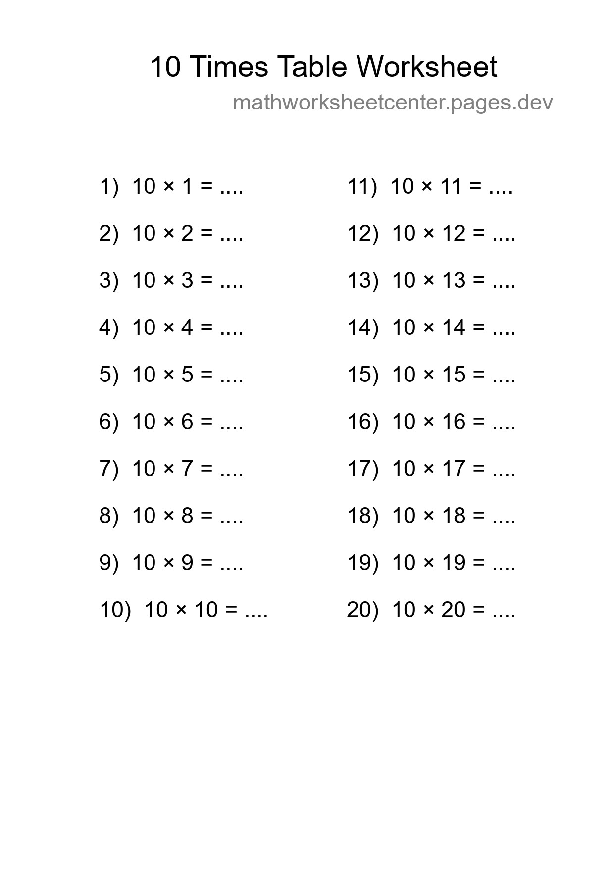 Grade 3 Multiplication Table 10 Practice - Part 209